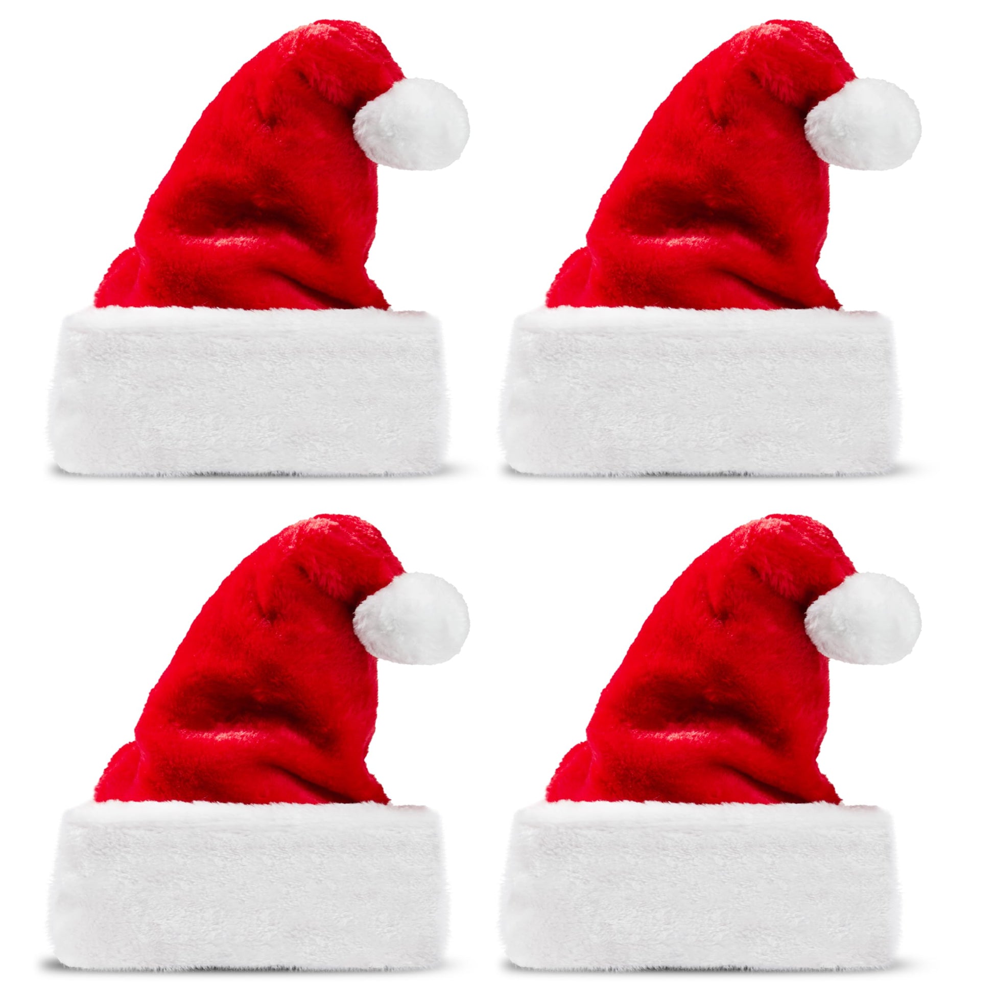 JOYIN 4 PCS Christmas Santa Hats Plush Red Velvet Christmas Hats for Holiday Party Presents Supplies XMAS for Adults and Kids