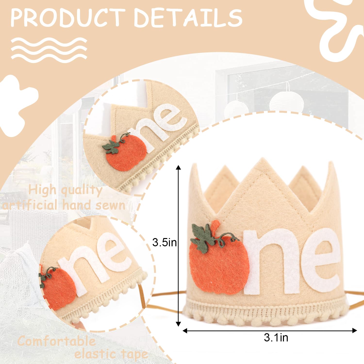 Little Pumpkin 1st Birthday Crown - Pumpkin Theme Crown, Thanksgiving Day Party Supplies, Baby Boy/Girl Fall Cake Smash Photo Prop