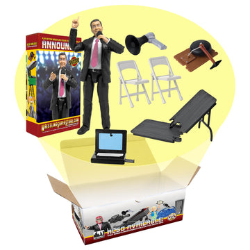 Talking Wrestling Ring Announcer & Accessory Set for Wrestling Action Figures