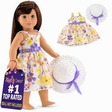 Emily Rose 18 Inch Doll Easter Spring Dress with Hat Chiffon Floral Sundress Outfit - Summer Dress & Matching Hat - Doll NOT Included - Fits American