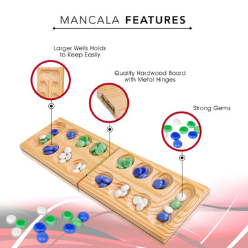 Hi Q Mancala Board Game, 2 Player Classic Strategy Table Games for Kids & Adults - Wooden Folding Board, 48 Marbles - Ages 6+