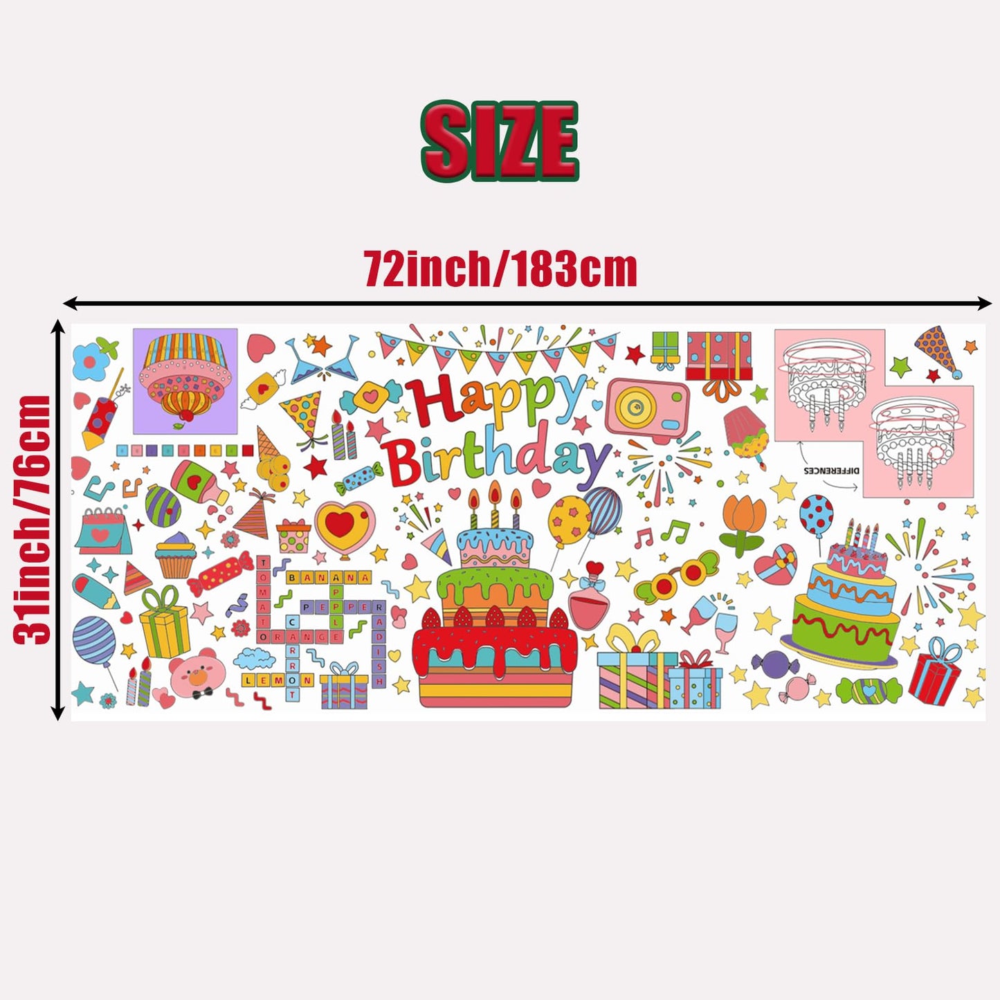 Birthday Giant Coloring Tablecloth for Kids 75x30 in Large Coloring Poster Jumbo Paper Tablecloth Poster Fun DIY Birthday Activity for Home Classroom