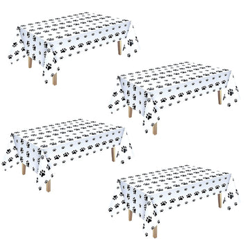 Orangetex 4 Pieces Puppy Paw Print Plastic Tablecloth Disposable Table Cover Themed Birthday Party Decorations for Dog Supplies