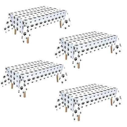 Orangetex 4 Pieces Puppy Paw Print Plastic Tablecloth Disposable Table Cover Themed Birthday Party Decorations for Dog Supplies