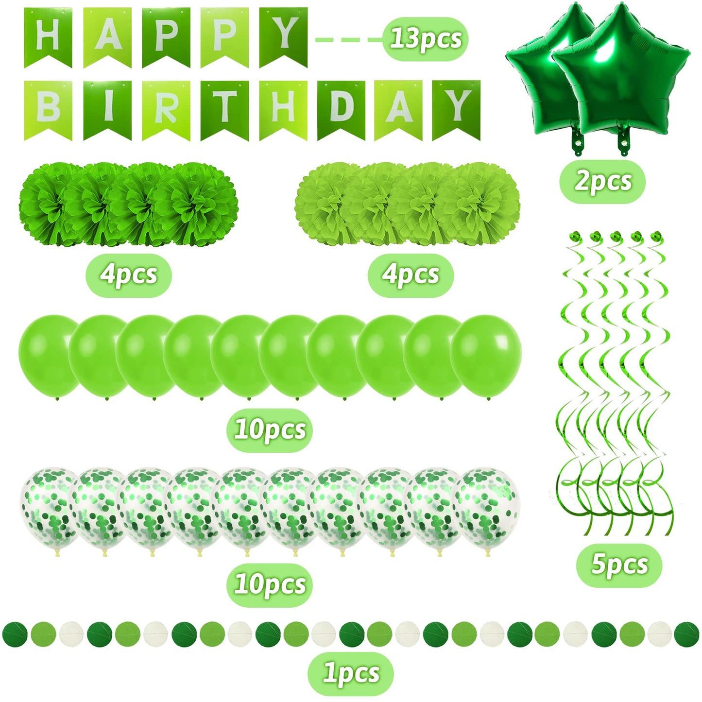 Recosis Green Birthday Decorations, Party Decorations Happy Birthday Decorations with Banner for Women Boys Girls Dinosaur Safari Party Decorations