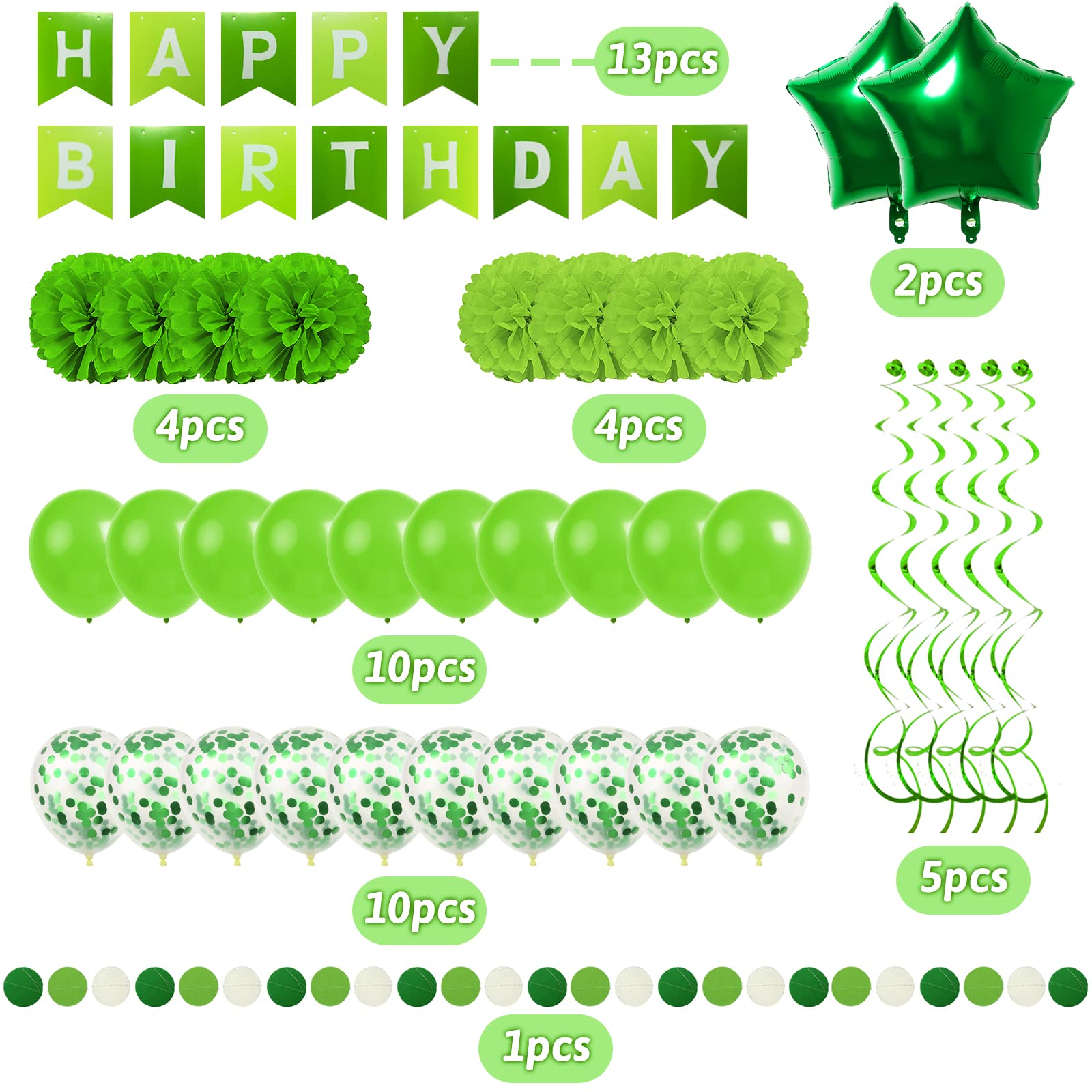 Recosis Green Birthday Decorations, Party Decorations Happy Birthday Decorations with Banner for Women Boys Girls Dinosaur Safari Party Decorations