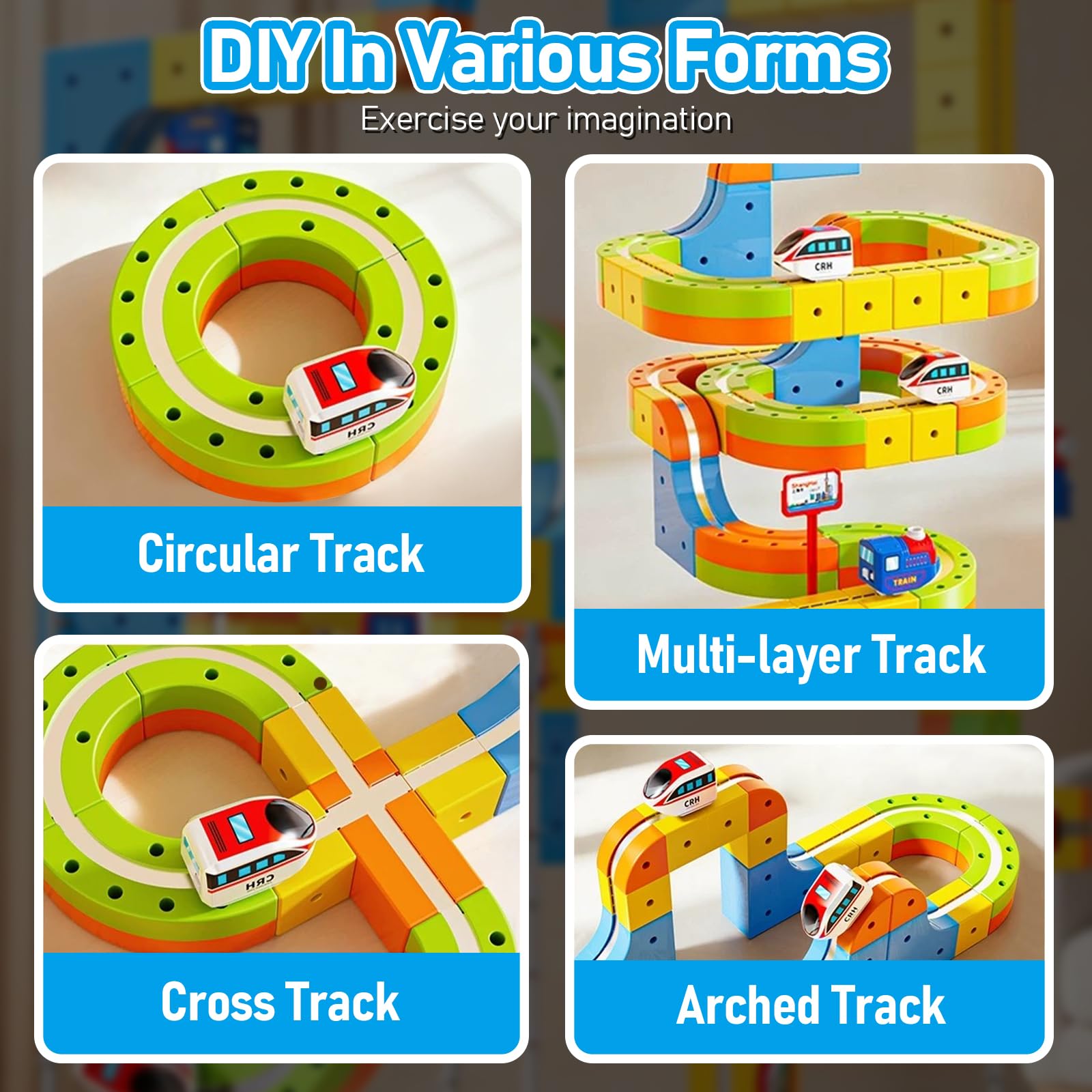 Uermis Electric Train Set for 3 4 5 6 7 8 Years Old Boys and Girls, 3D Flexible Racer Tracks Gravity-Defying Embedded Layouts & Motorized Car, STEM