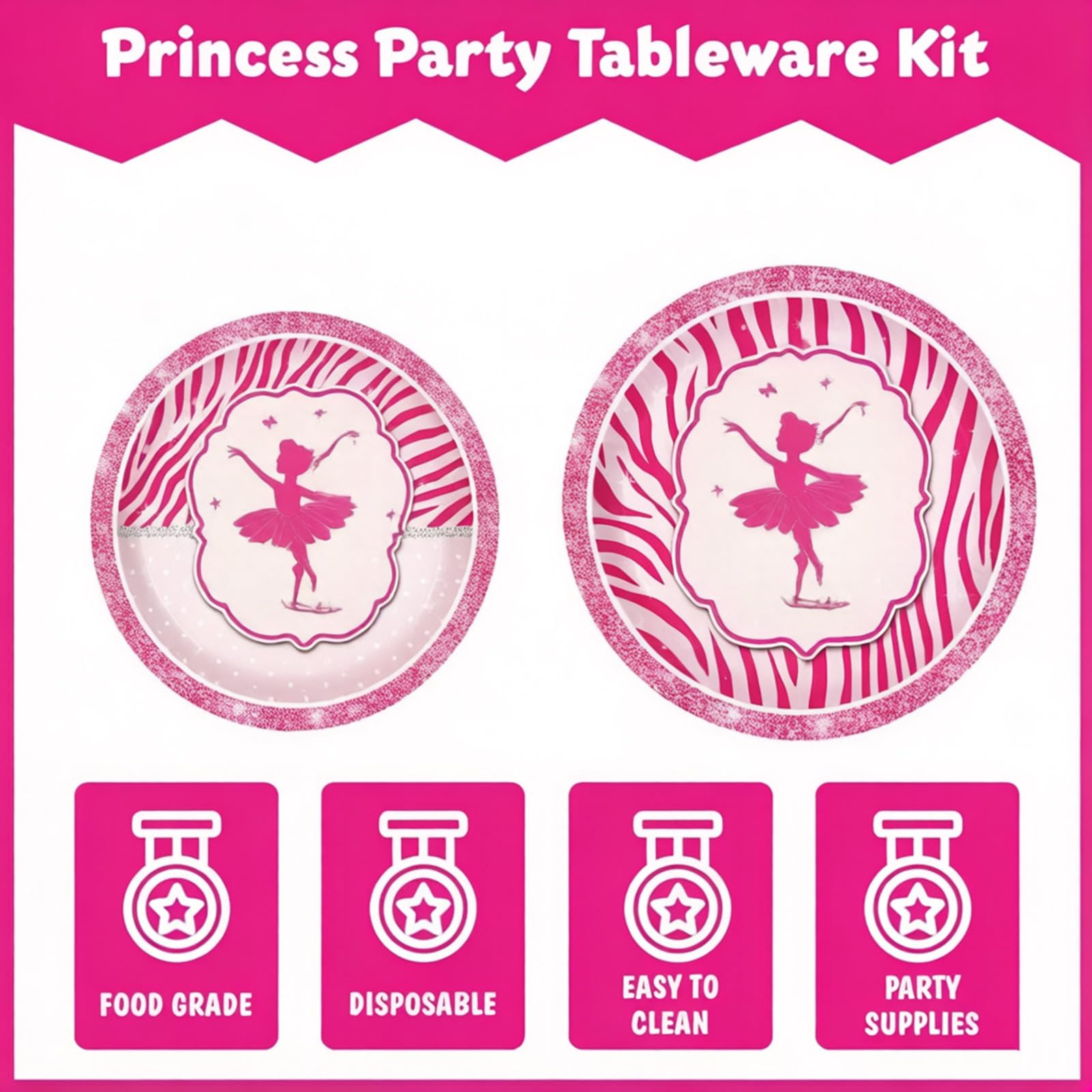 Pink Princess Party Supplies Kit for 24 Guests - 168 Pcs Disposable Tableware Set Includes Plates, Napkins, Cups & Cutlery for Girls Birthday Party