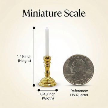 3PCS Vintage Miniature Candlesticks Set 1:12 Scale Metal Base Candle Holder for Miniature Room DIY Miniature Scene, or Desktop Display (Golden)