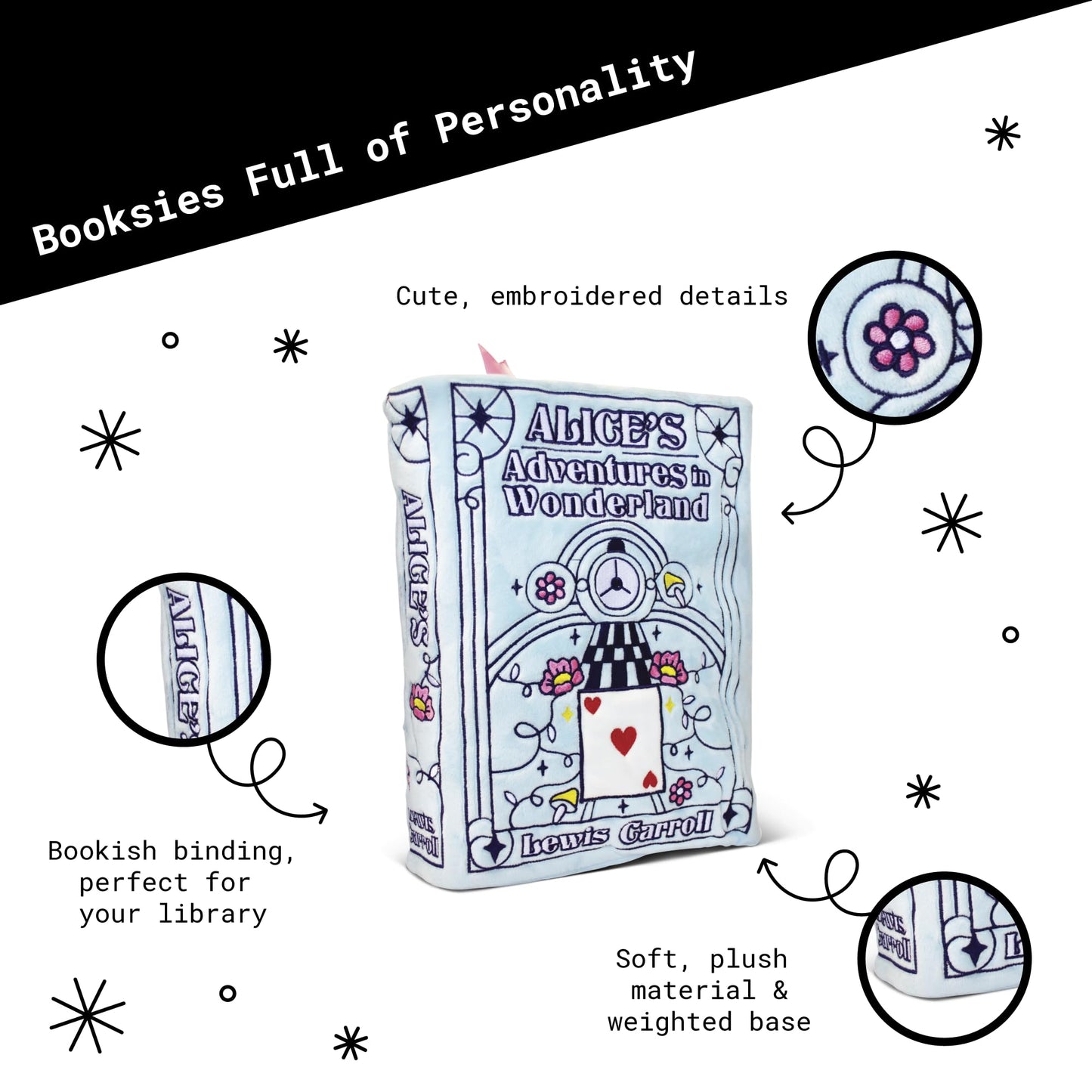Punchkins Alice in Wonderland Book Plush, Soft Collectible Gift for Book Lovers, Readers, Teachers, Bookworms- Literary Decor for Library, Office, or