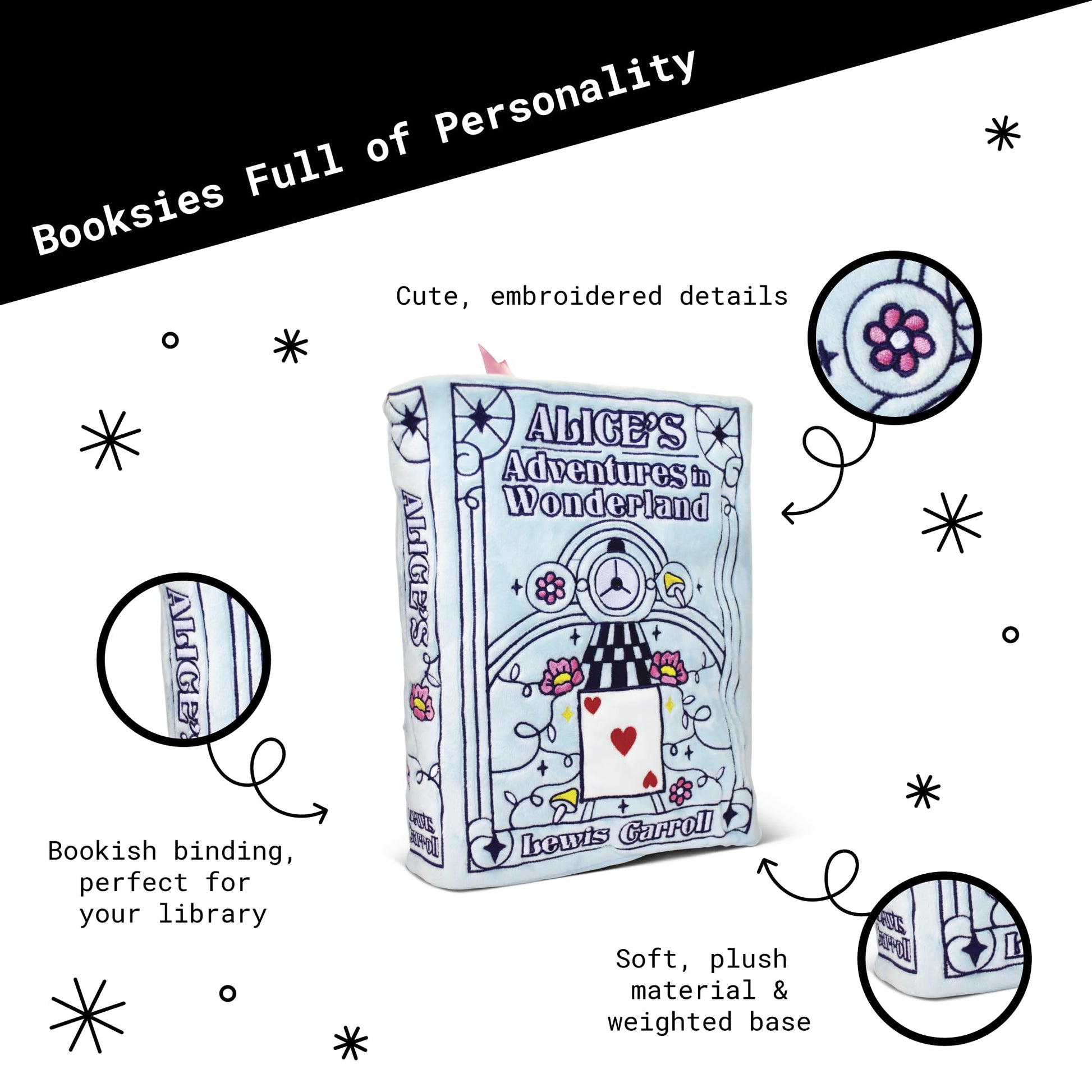 Punchkins Alice in Wonderland Book Plush, Soft Collectible Gift for Book Lovers, Readers, Teachers, Bookworms- Literary Decor for Library, Office, or