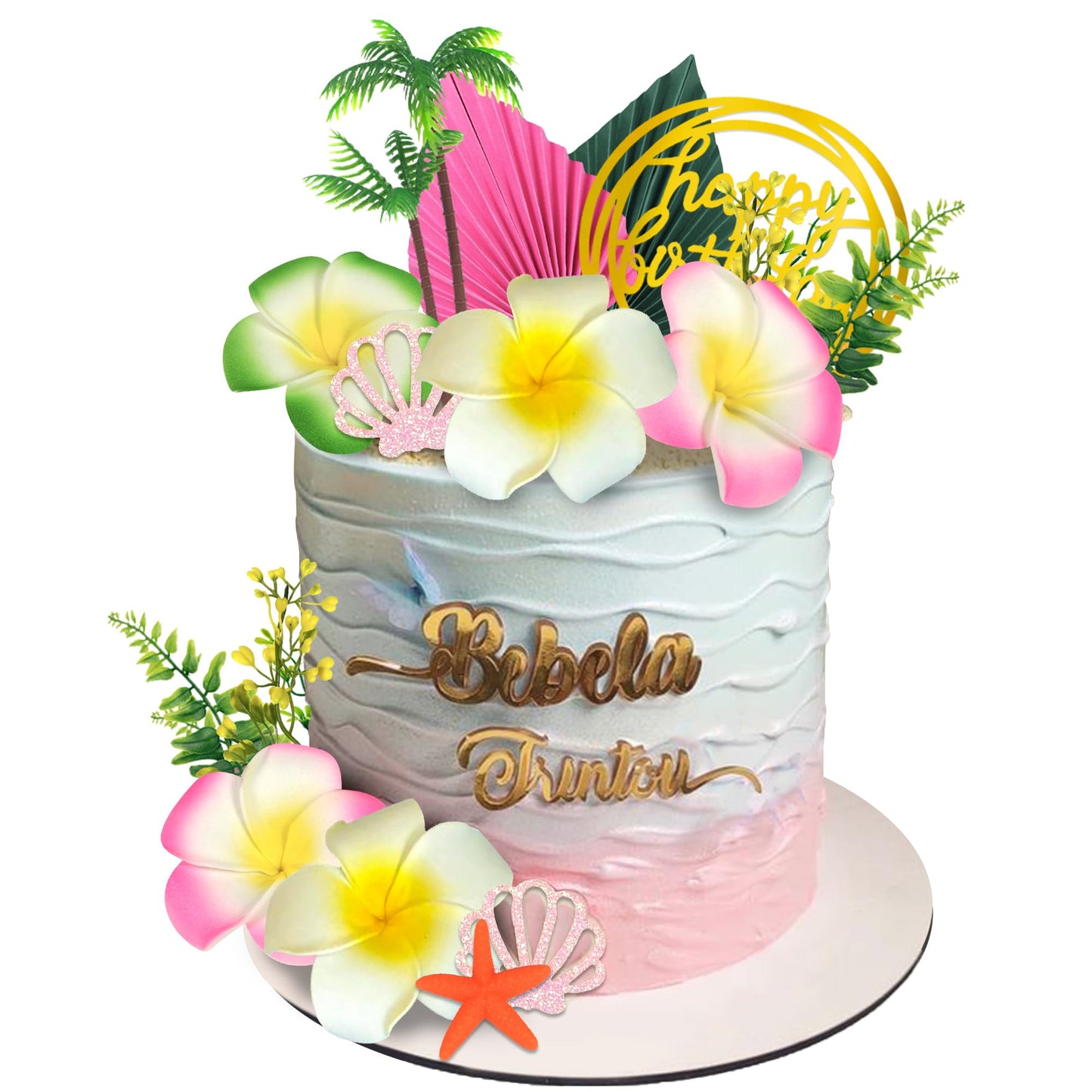 Summer Flower Cake Toppers Starfish Cake Decorations Coconut Tree Hibiscus Flower Cake Toppers for Tropical Hawaiian Beach Luau Themed Supplies
