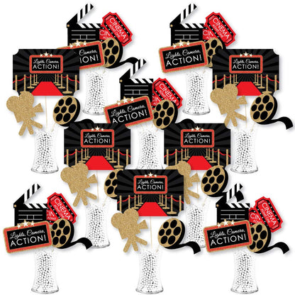 Big Dot of Happiness Red Carpet Movie Night - Premium Table Centerpiece Set, Double-Sided Printed Cardstock Toppers, Celebration Decor Kit - 35 Pieces