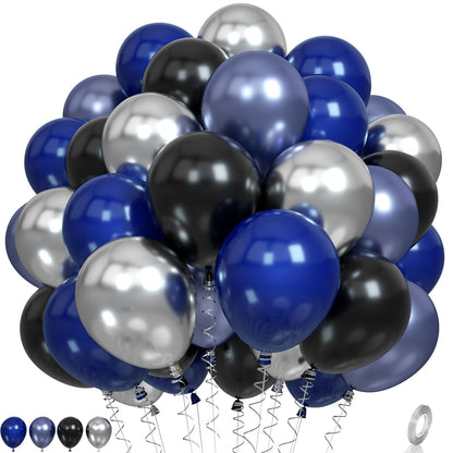 Blue and Black Balloons, Navy Blue and Silver Balloons Metallic Silver Dark Blue Balloon Party Latex Balloon Black Blue Ballons for Kids Adults