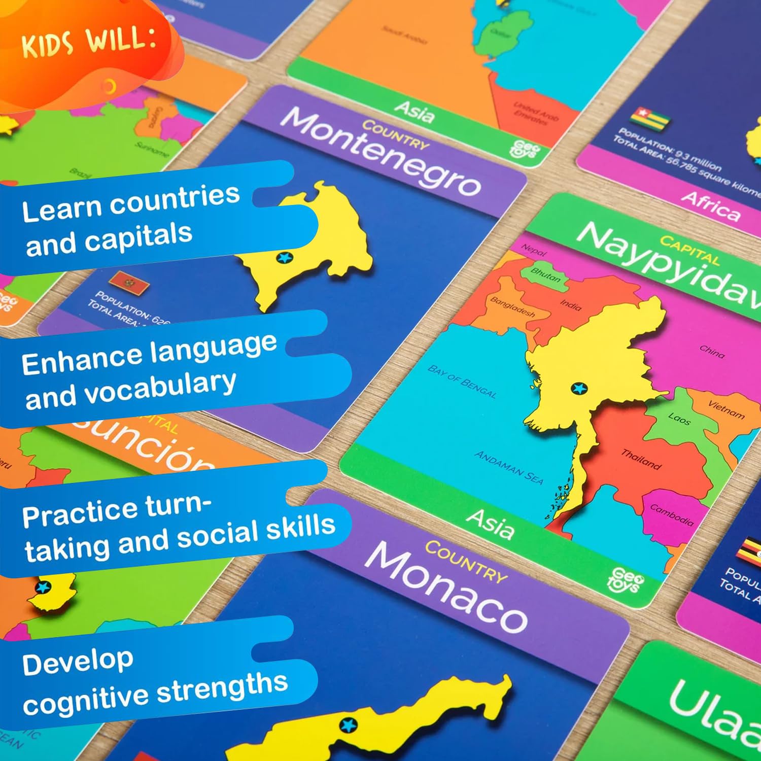GeoToys GeoCards, World Complete Edition Flash Cards Geography Game, Countries of the World Flashcards, Kids Card Games for Families, Home, School