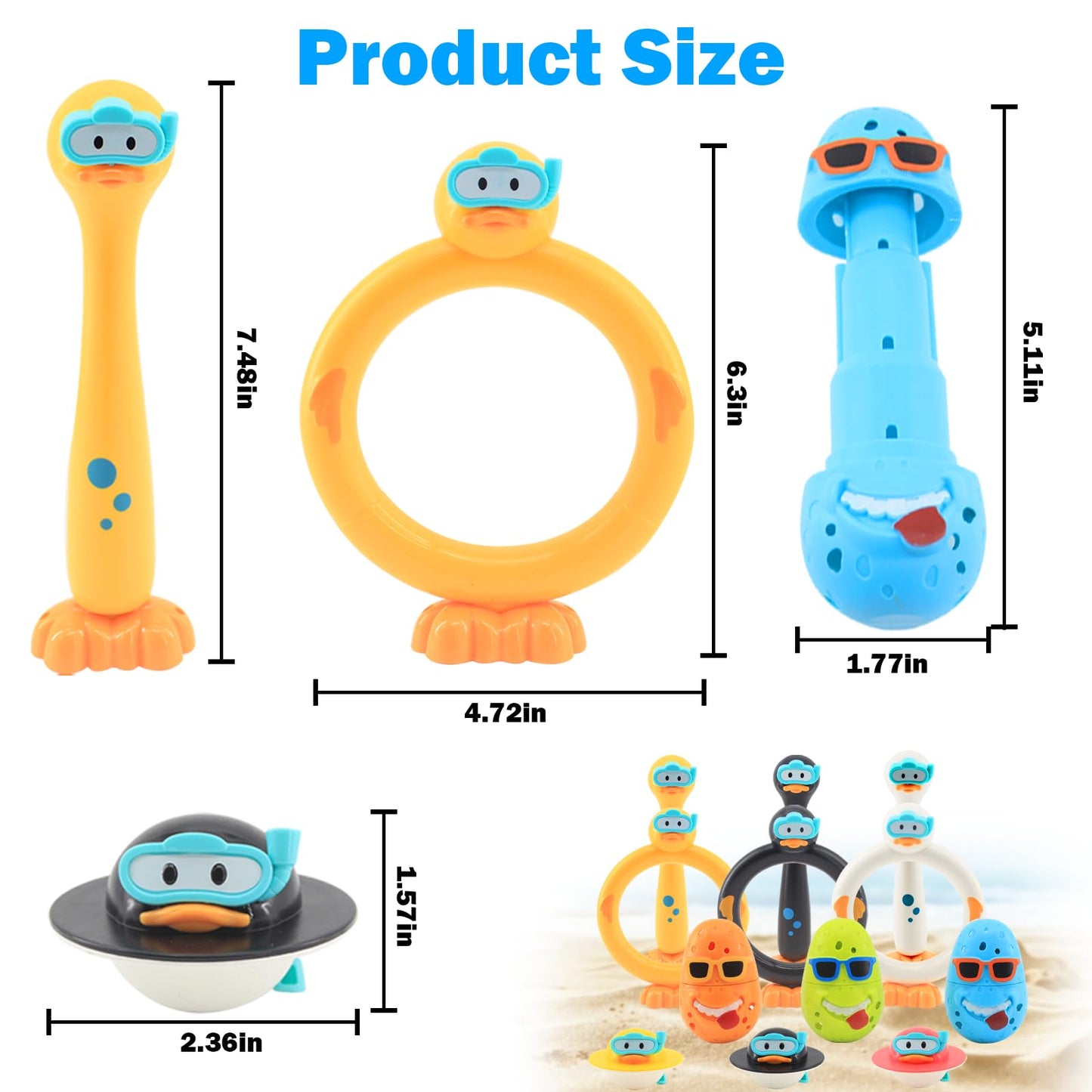 WUEURU 12 Pack Pool Diving Toys for Kids,Duck Pool Float Toys,Swimming Pool Diving Rings,Underwater Swimming Ring,Fun Outdoor Underwater Pool Games