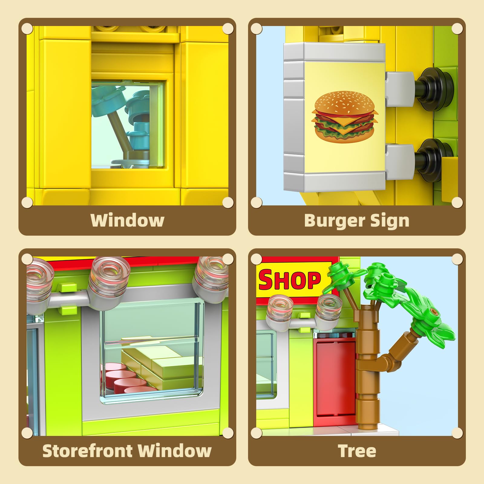 City Burger Shop Building Set, Tiny House Building Blocks Decor Model Kit, MOC Street View House for Adults Teens Age 14+, TV Fans (342 PCS)