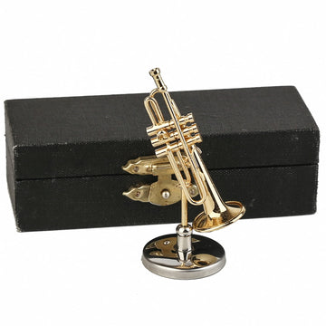 Dselvgvu Miniature Trumpet with Stand and Case Brass Mini Musical Instrument Trumpet Replica Collectible Figurines Dollhouse Accessories Model Home