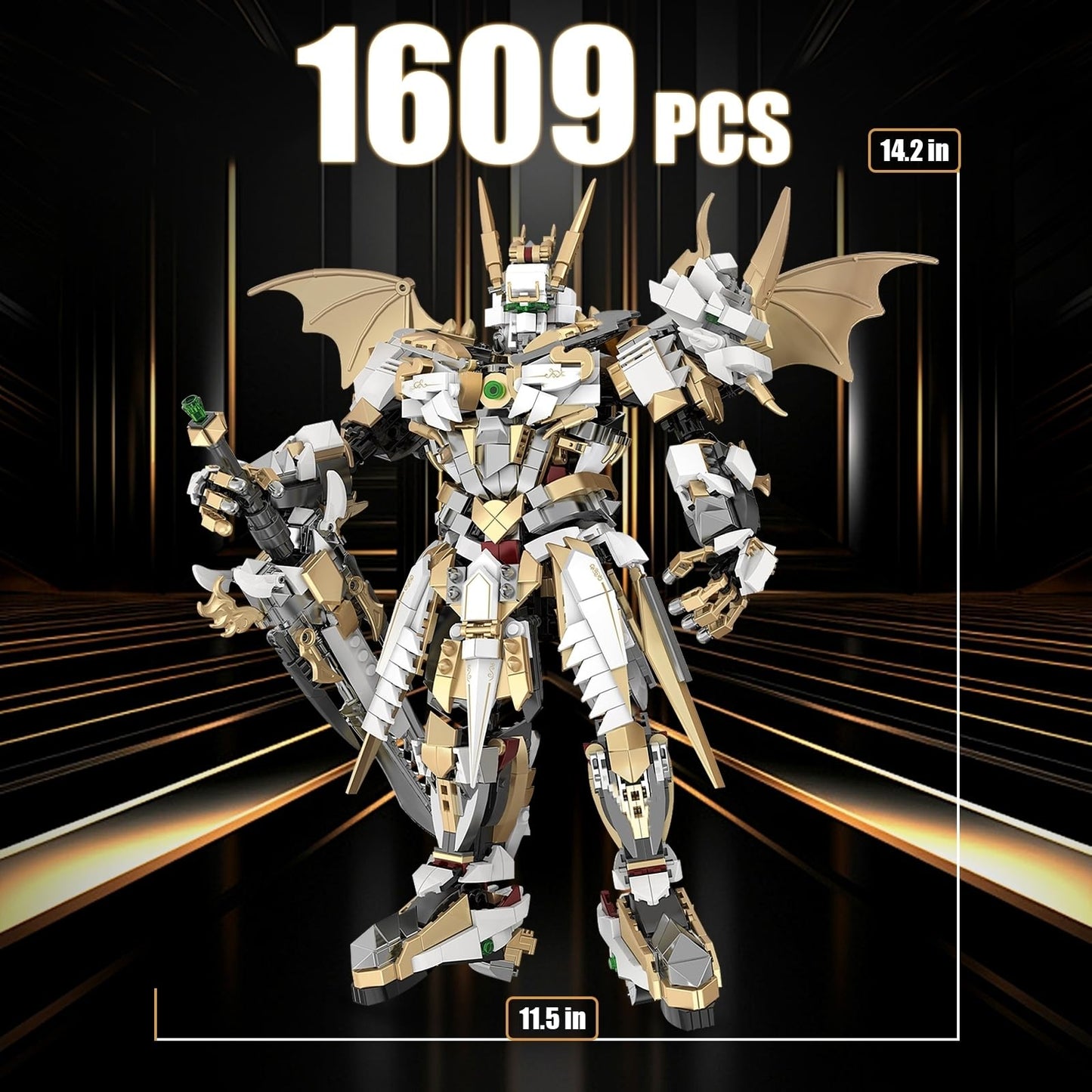 HIGH GODO Hero Mech Building Blocks Set for Adults?Golden Armor Robot Model Building Kit with Classic Swords, Hard Core Chinoiserie Style Collectible