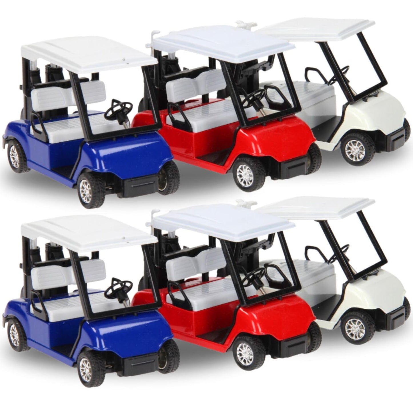 6 Pack: Diecast Golf Carts Toy with Clubs, Alloy Metal Mini Model 1:20 Scale Golfcart Pullback Vehicles for Golfing Themed Office Desk Decor, Bulk