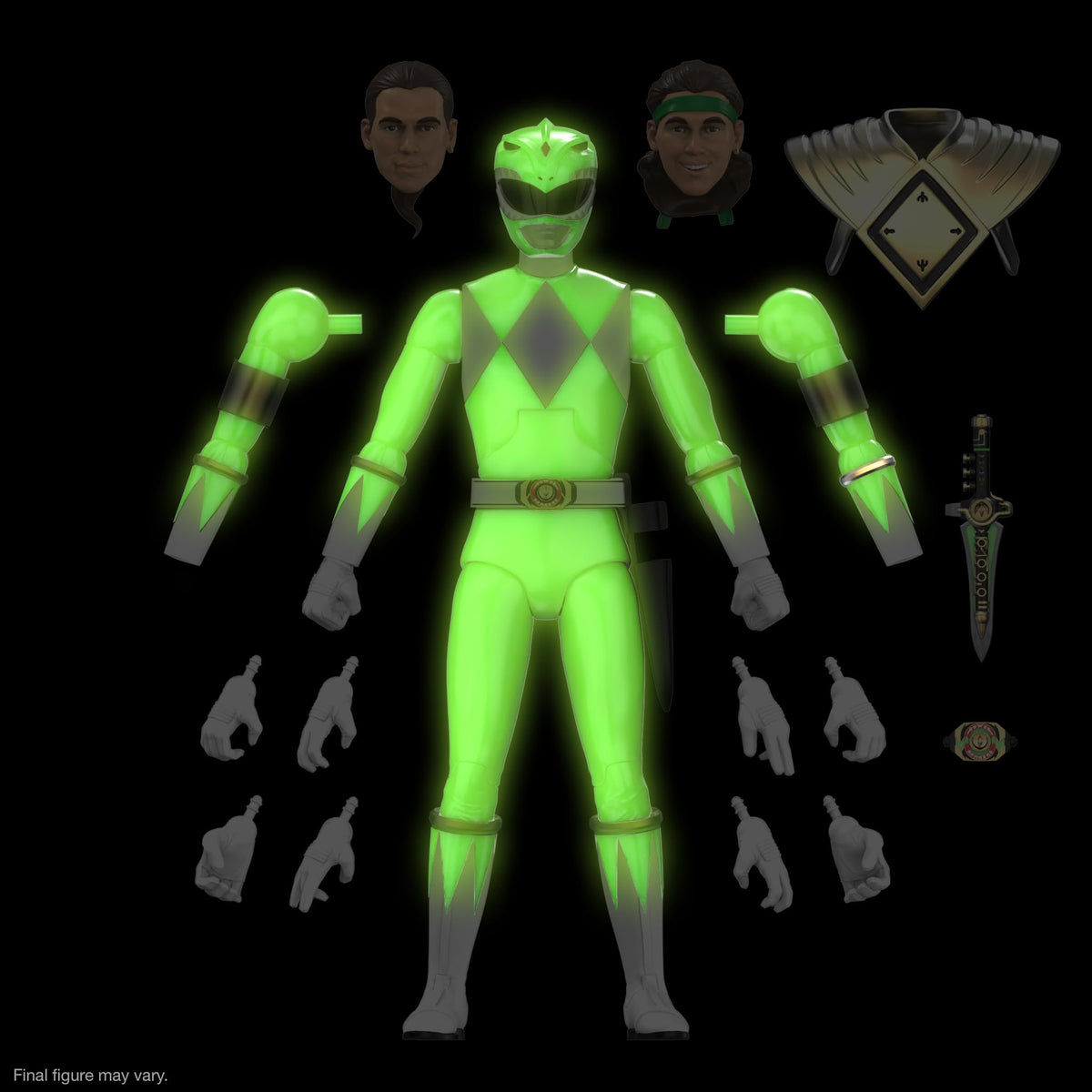 Super7 ULTIMATES! Mighty Morphin Power Rangers Green Ranger (Glow) - 7" Power Rangers Action Figure with Accessories Classic TV Show Collectibles and