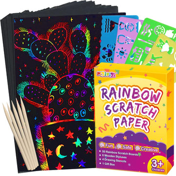 pigipigi Scratch Paper Art for Kids - 60 Pcs Magic Rainbow Scratch Paper Off Set Scratch Crafts Arts Supplies Kits Pads Sheets Boards for Party Games