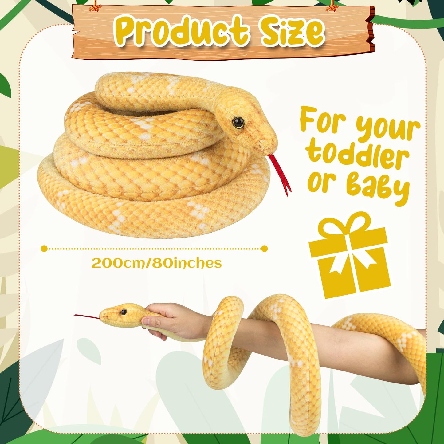 Hozzi Giant Boa Constrictor Large Stuffed Animal Snake Plush Realistic Toy 200cm / 80 Inches Lifelike Gifts for Kids Birthday Party Prank Props