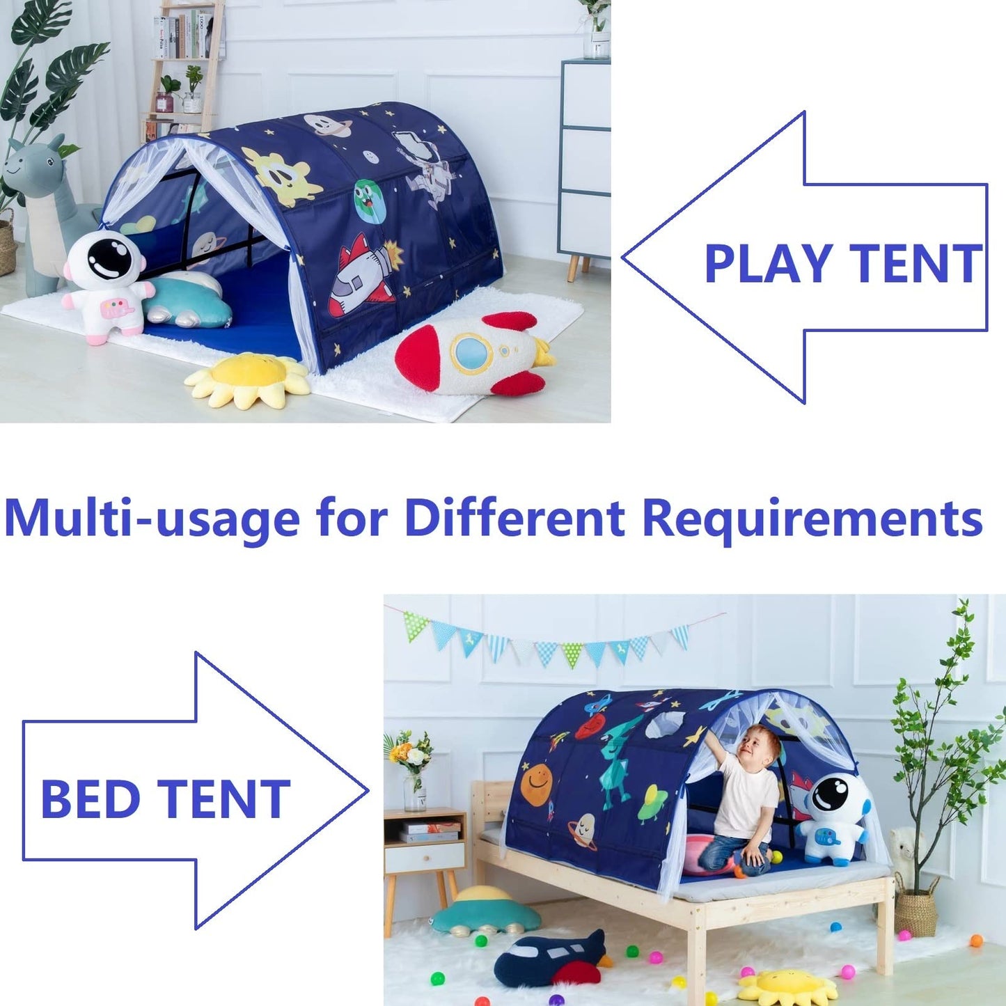 Upgrate Bed Tent Boys Girls Dream Canopy Tents with Net Curtain for Kids Privacy Space Portable Play Tent for Kids 55"×39"×31"(SpaceA)