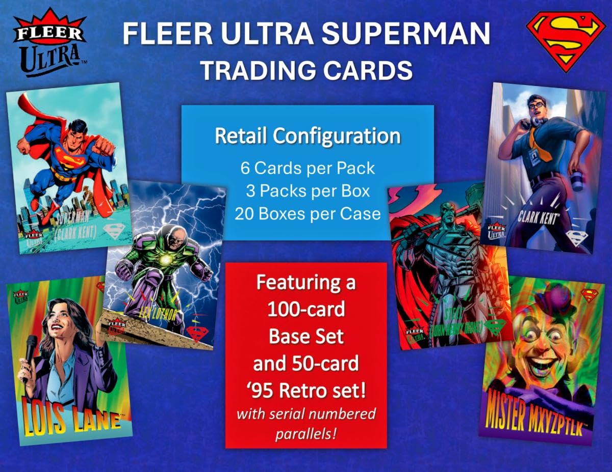2026 Upper Deck Fleer Ultra Superman Factory Sealed Blaster Box with Chance for Blaster Exclusive Ultra Stars Green Parallels and Other Inserts