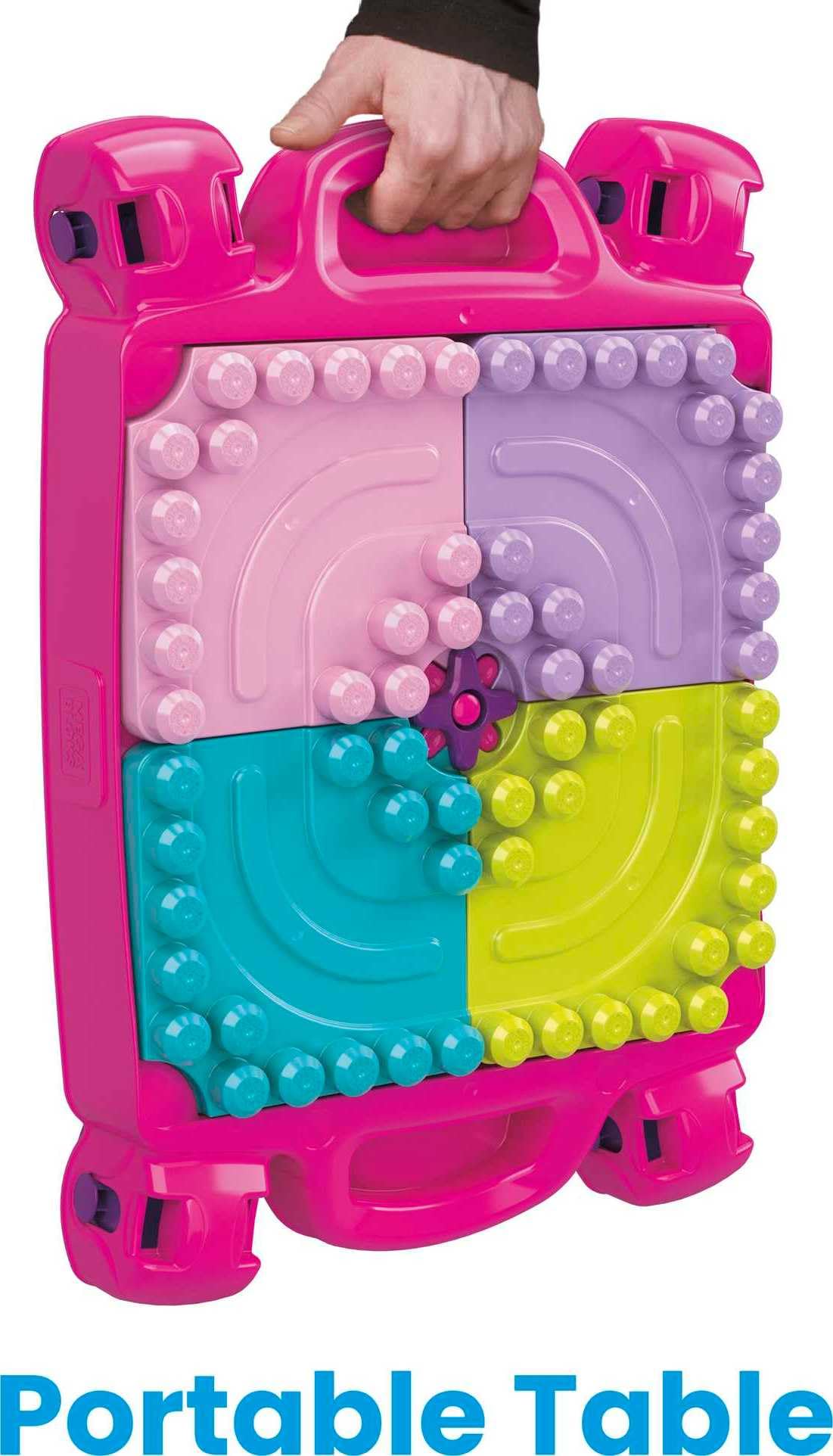 MEGA BLOKS First Builders Build 'n Learn Table Toddler Blocks Set, Pink