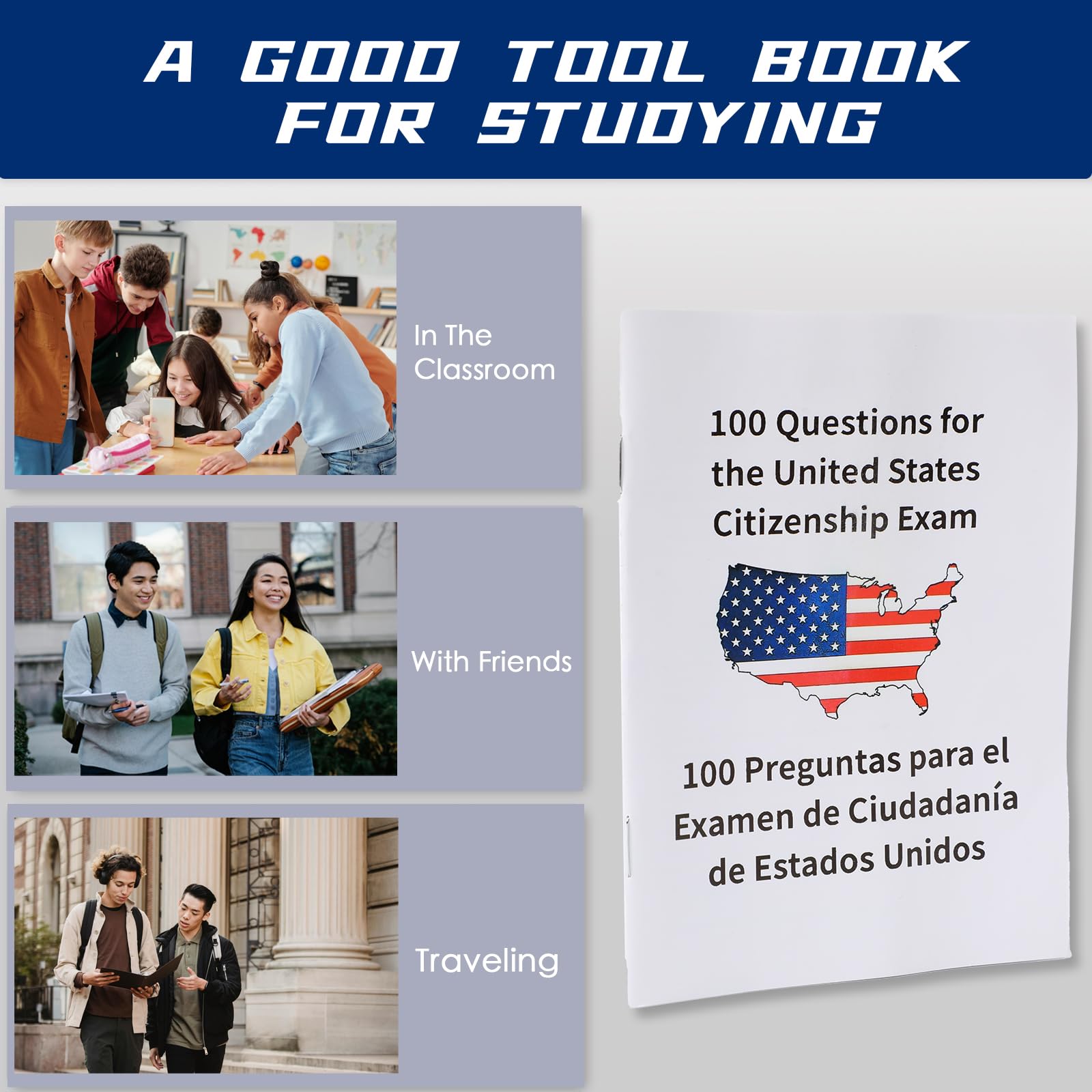 US Civic Test Flash Card 2025 Combo Set with Bilingual Booklet - English/Spanish,Flashcards for The United States Citizenship,Naturalization Study