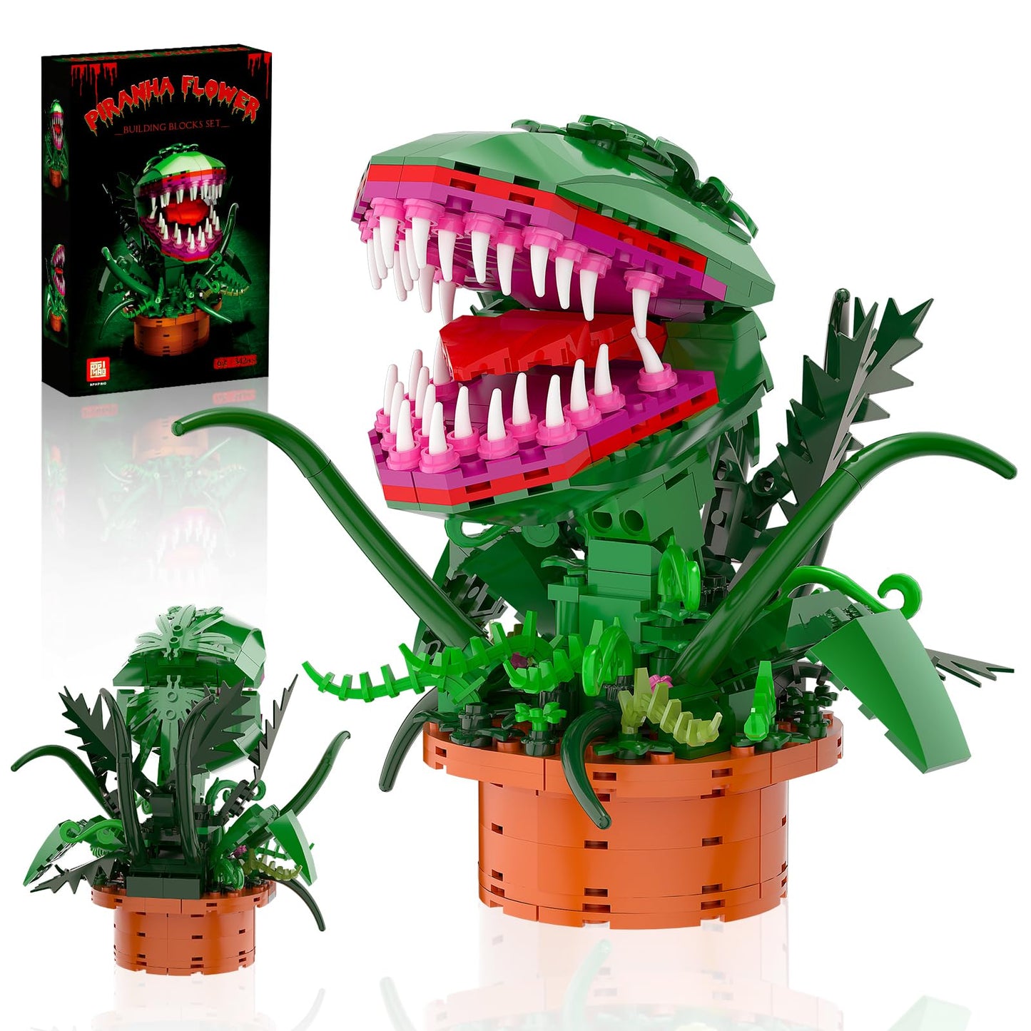 aphpaio Audrey 2 Piranha Plant Building Toys Sets, Little Shop of Horrors Flowers Cannibal with Openable Mouth Building Blocks, Gift for TV Fans