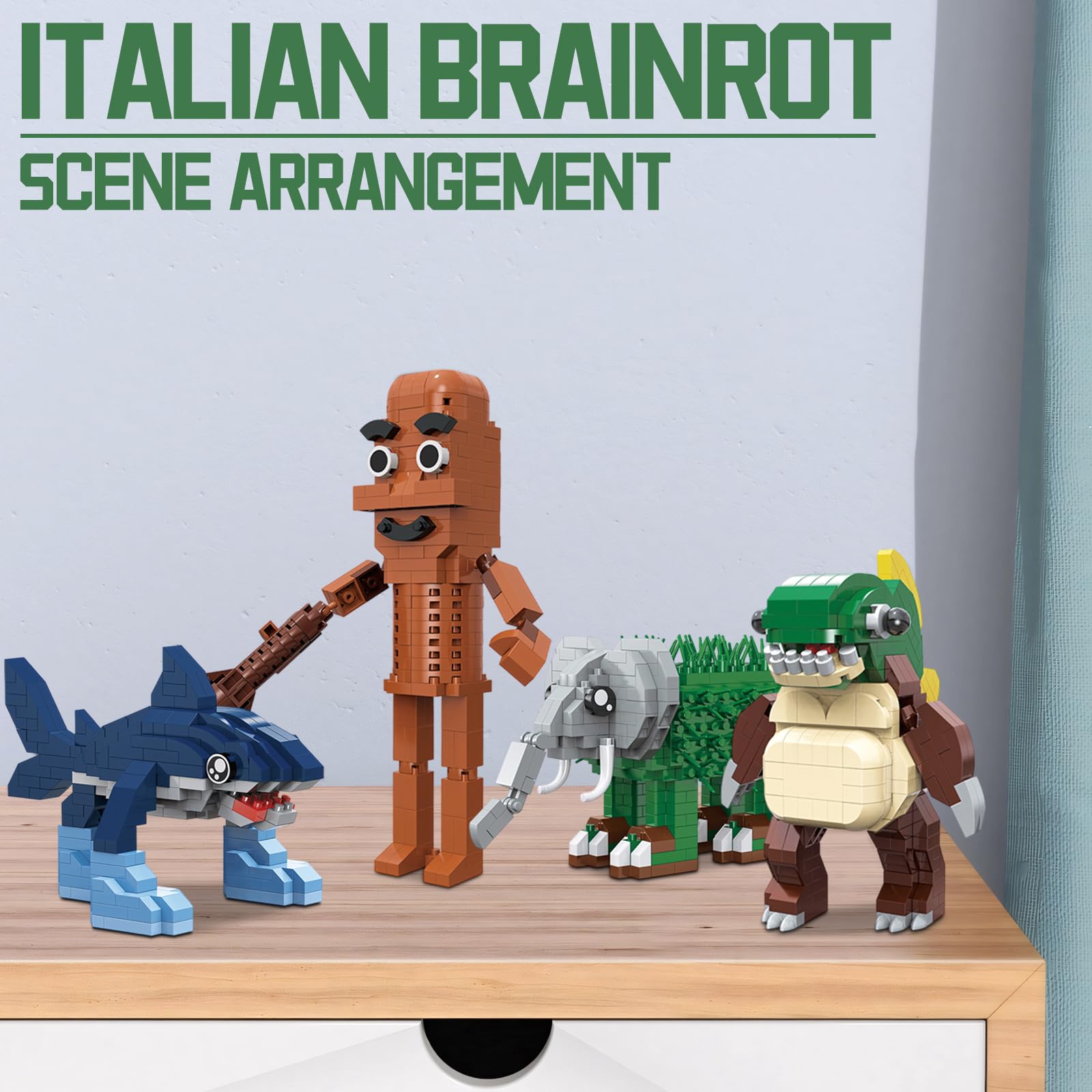 Myth Qholve Italian Brainrot Building Bricks Set 8 Models Creative Animal & Character Blocks Fun Collectible for Adults