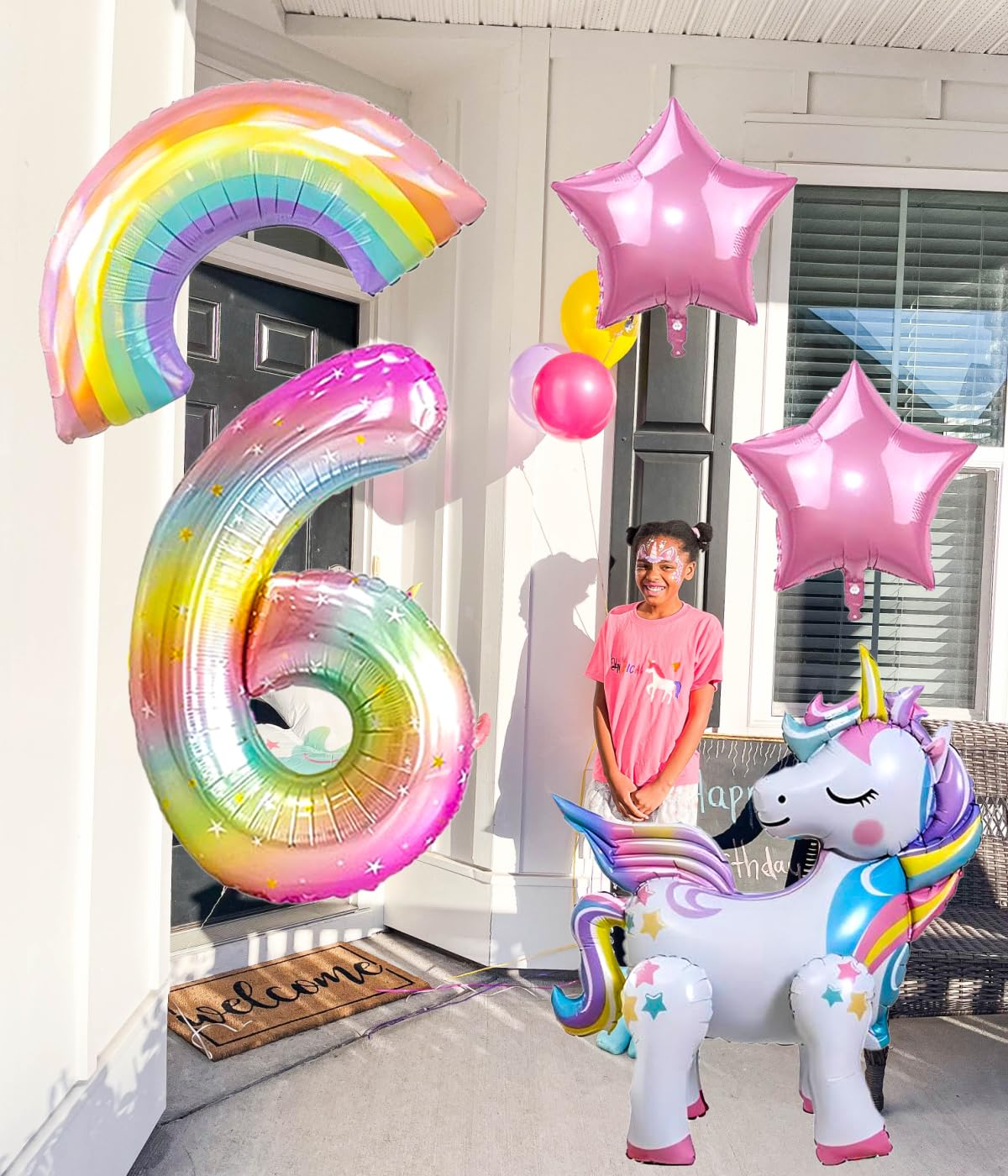 Self Standing Unicorn Balloons, 6PCS Unicorn Kids 6th Birthday Party Decor