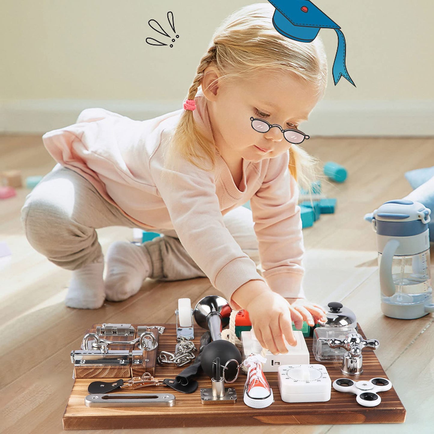 Canuan 20-in-1 Busy Board for Toddlers - Travel Toy Activity Board for Fine Motor Skills - Toys for 3 Years Old Kids With Switch, Locks, Shoe Laces