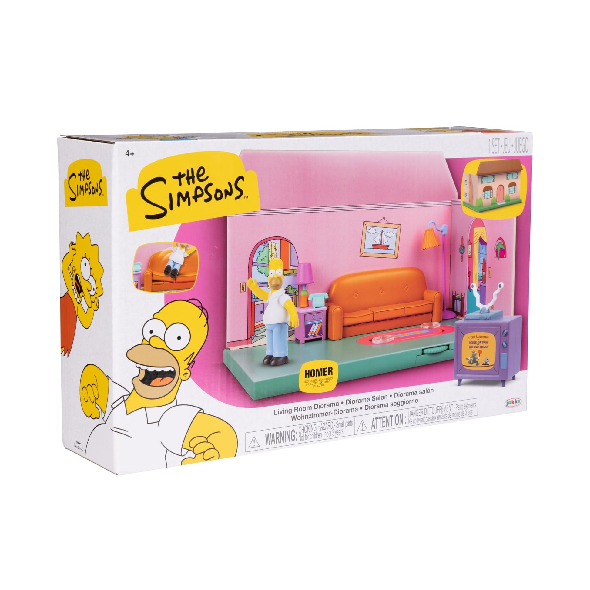 JAKKS Pacific Disney The Simpsons Living Room Diorama House Playset, 2.5-Inch Scale Homer Action Figure and Accessories