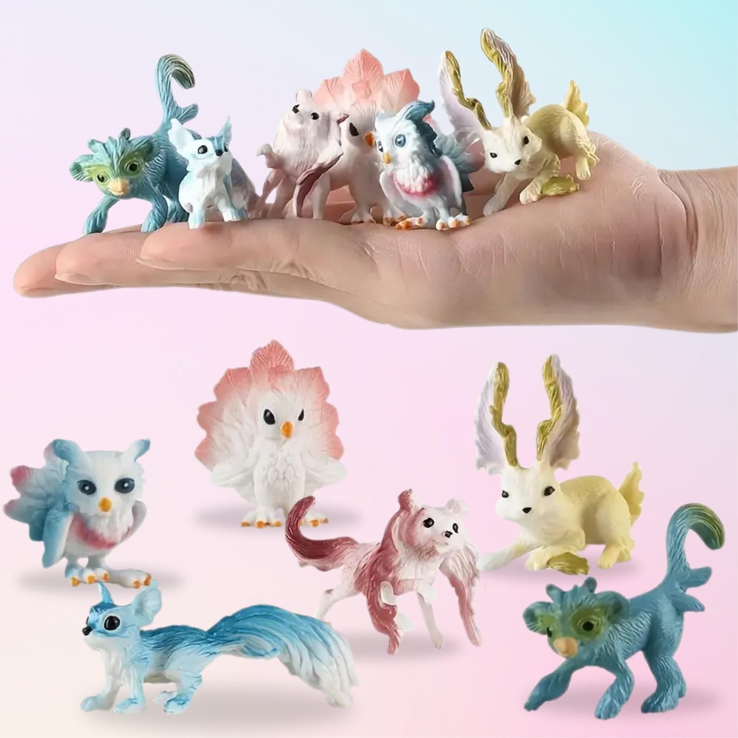 Liberty Imports 12 Pack Fantasy Creatures Figurines Set - Cute Plastic Fairy Animals & Mythical Toy Figures, Mini Unicorn Cake Toppers, Party Favors