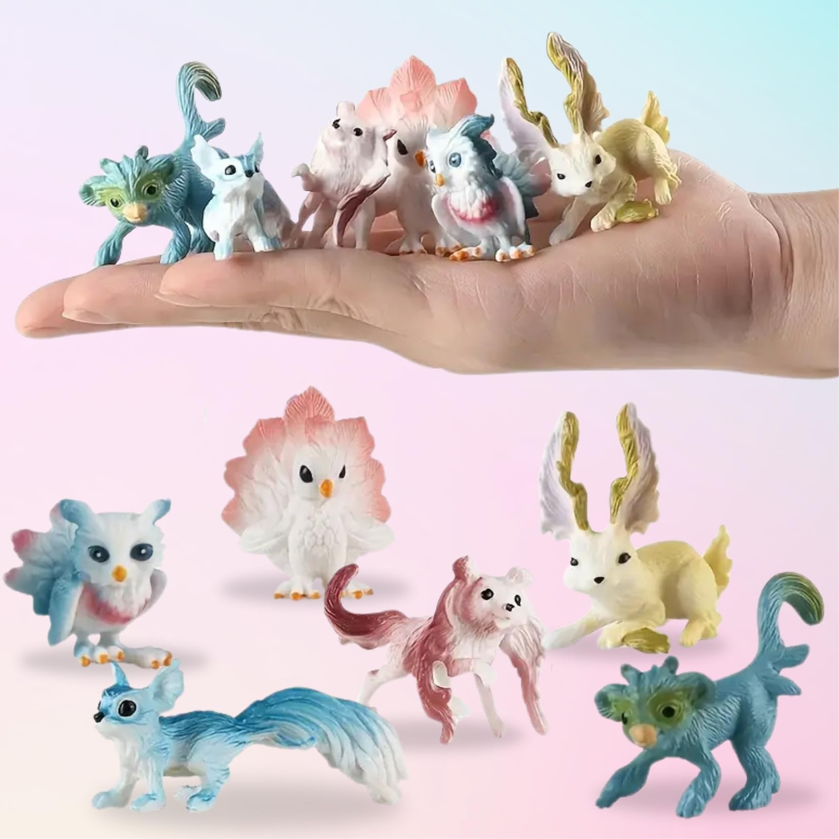 Liberty Imports 12 Pack Fantasy Creatures Figurines Set - Cute Plastic Fairy Animals & Mythical Toy Figures, Mini Unicorn Cake Toppers, Party Favors