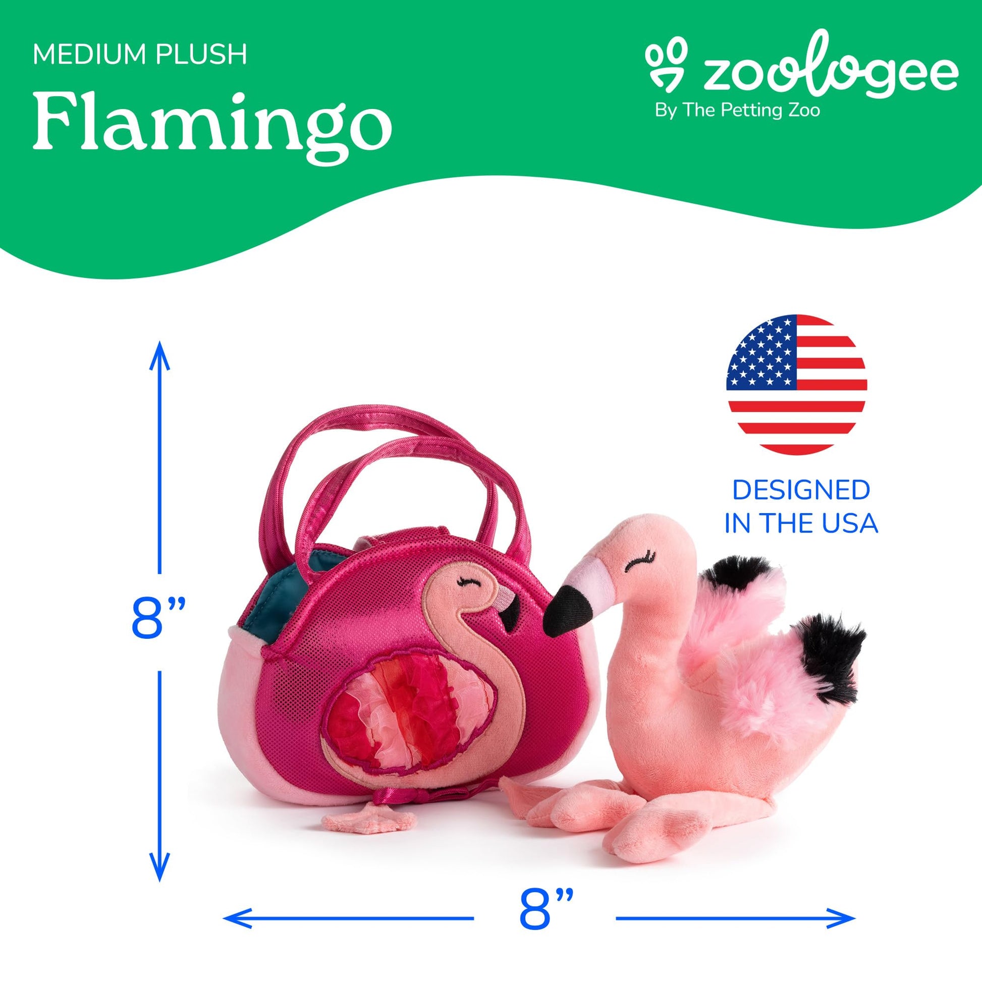 The Petting Zoo Flamingo Stuffed Animal Plushie and Purse Set, Gifts for Kids, Wildlife Animal Toy, Pink Flamingo Plush Toy and Purse Pet Carrier