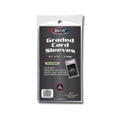 BCW Resealable Graded Card Sleeves | 100 Pack | Universal Fit for PSA, Beckett, SGC & More | Acid-Free Archival Polypropylene | 3¾ x 5½ with 1” Flap
