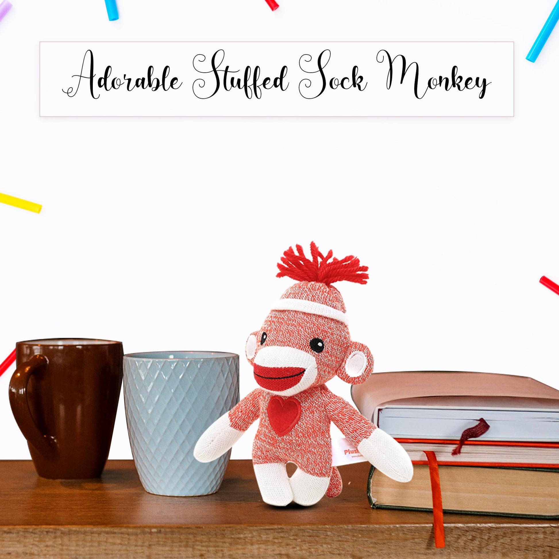 Made By Aliens Adorable Sock Monkey 6 Inches, The Original Traditional Hand Knitted Stuffed Animal Toy Gift-for Kids, Babies, Teens, Girls and Boys