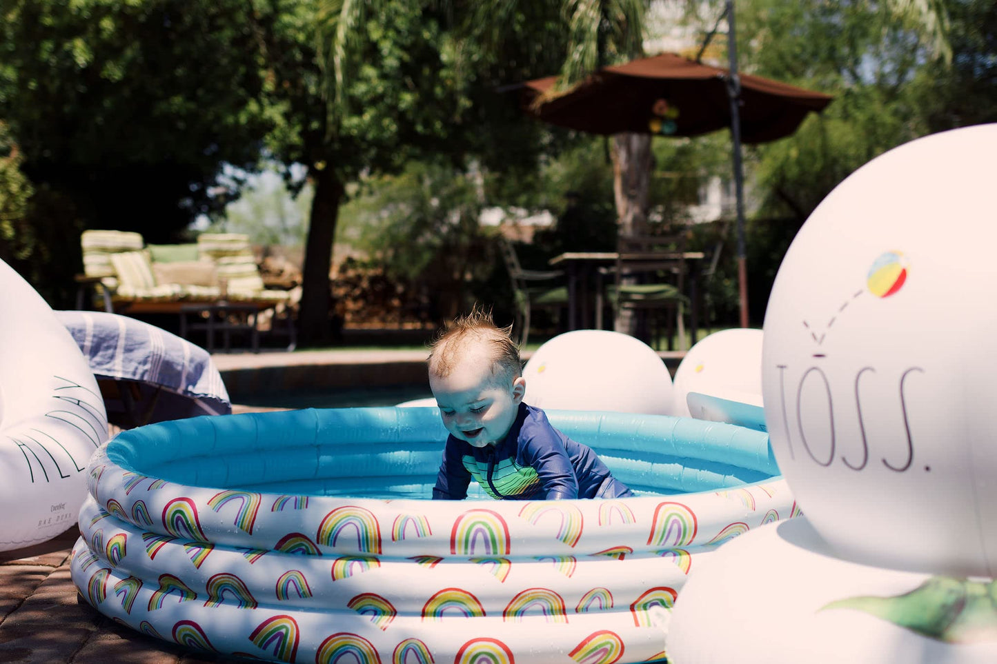 Rae Dunn x CocoNut Float Mini Pool with Rainbow Graphics, Happy Days Theme