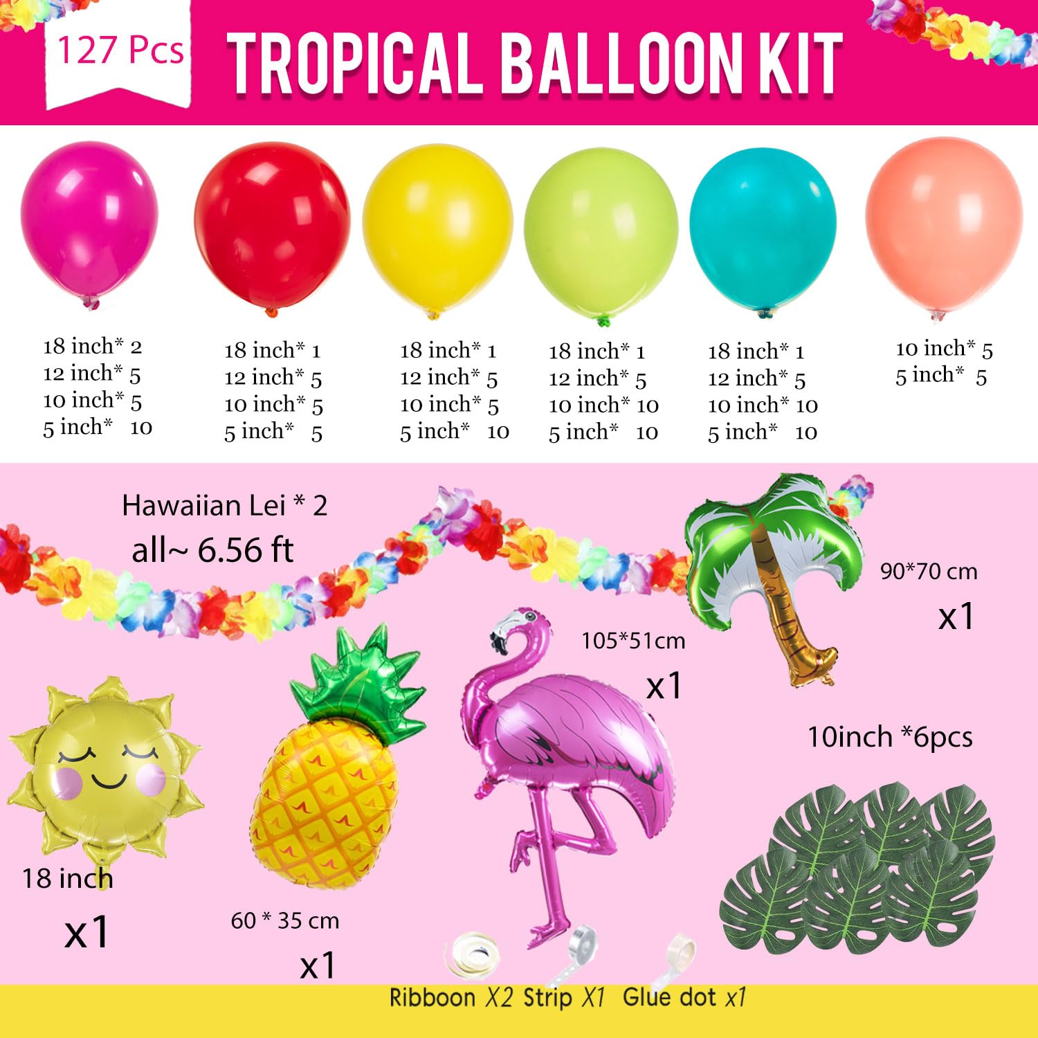 Flamingo Tropical Balloon Garland kit Hot Pink Teal Orange Mylar Pineapple Palm Ballloon arch For Summer Beach Hawaiian Luau Aloha Birthday Baby