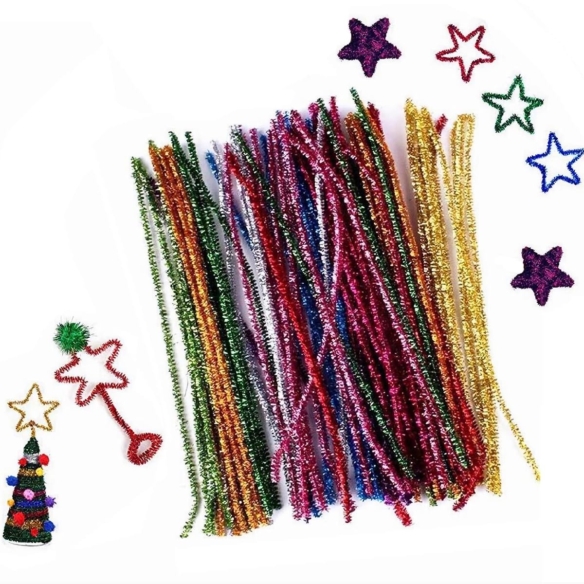 Essentials By Leisure Arts Princess Assorted Chenille Stems 12 Inch 6mm, Bendable Craft Pipe Cleaners in Pink and Purple Shades for DIY Projects, 100