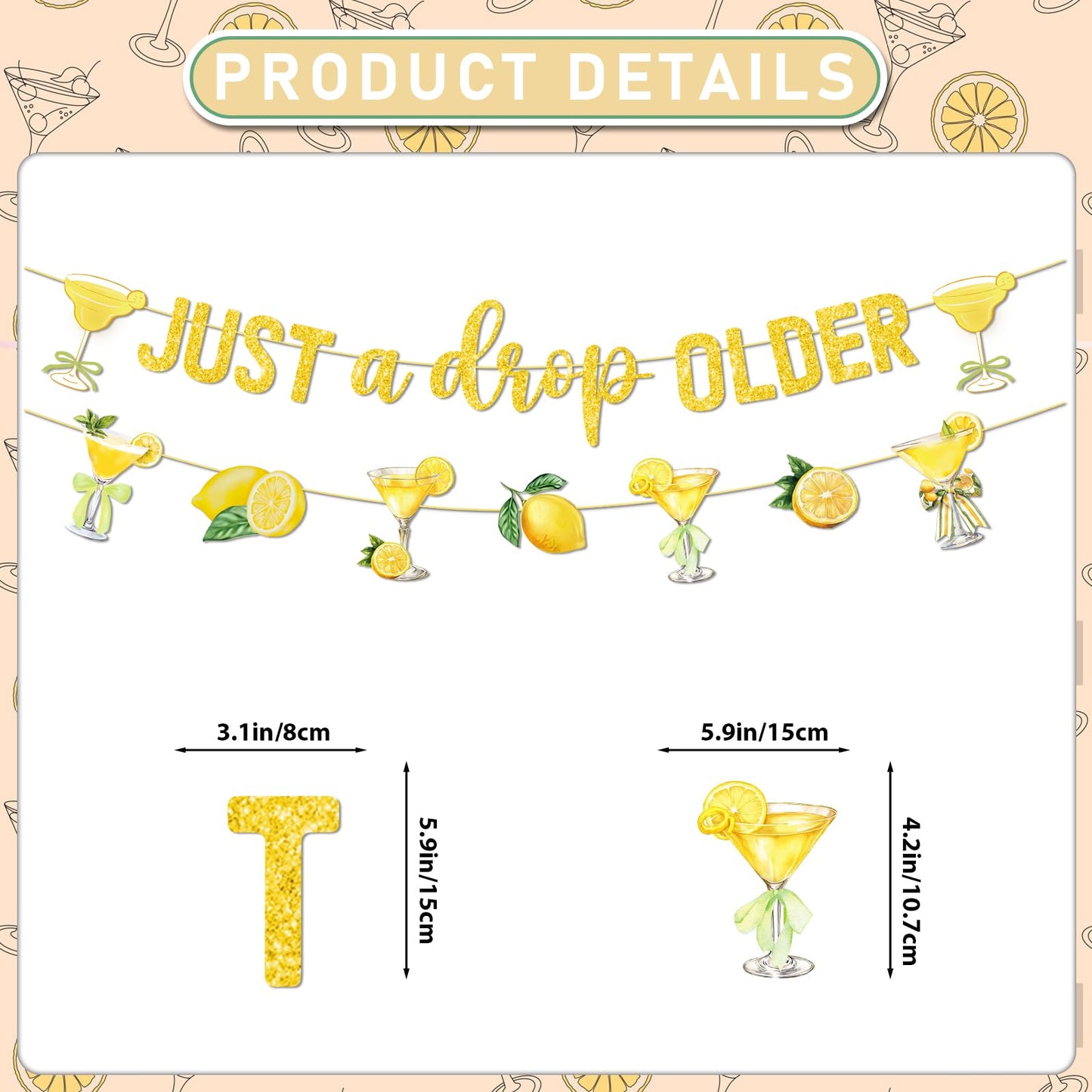 Just A Drop Older Gold Glitter Banner with Hanging Swirls Lemon Party Decorations Lemon Themed Party Decor Lemon Birthday Decorations