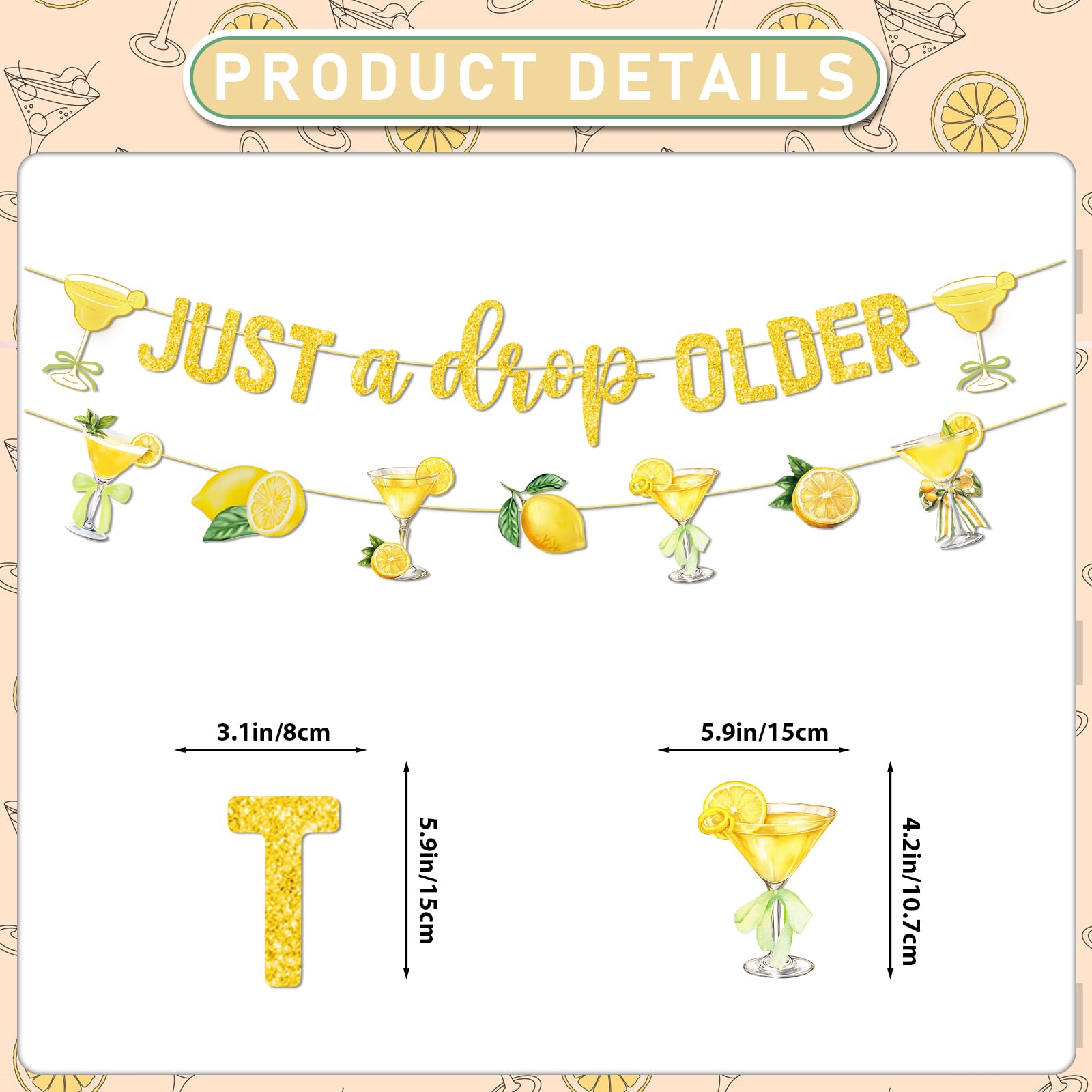 Just A Drop Older Gold Glitter Banner with Hanging Swirls Lemon Party Decorations Lemon Themed Party Decor Lemon Birthday Decorations