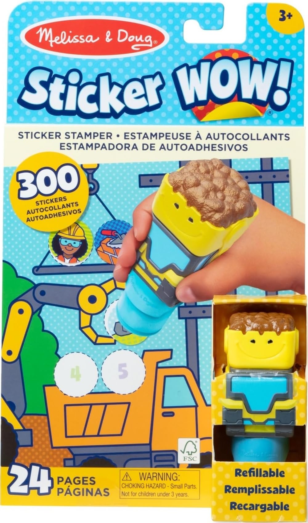 Melissa & Doug Sticker Wow!™ 24-Page Activity Pad and Sticker Stamper, 300 Stickers, Arts and Crafts Fidget Toy Collectible Character - Bulldozer -