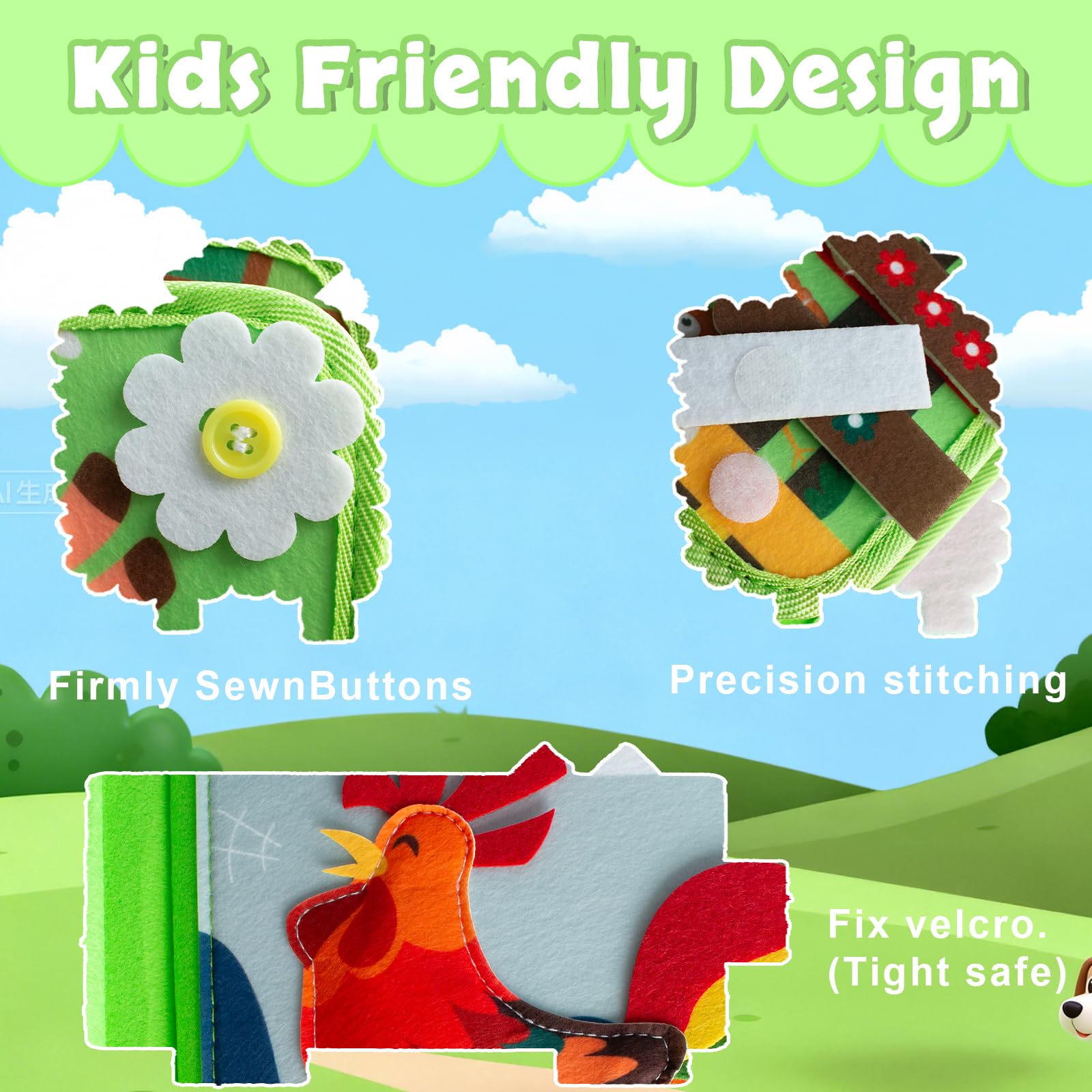 Kkogleam Busy Book for Toddlers 1-3, Montessori Toys for 1 2 Year Old Boy Girl Birthday Gifts, Farm Animal Busy Board Educational Learning Quiet