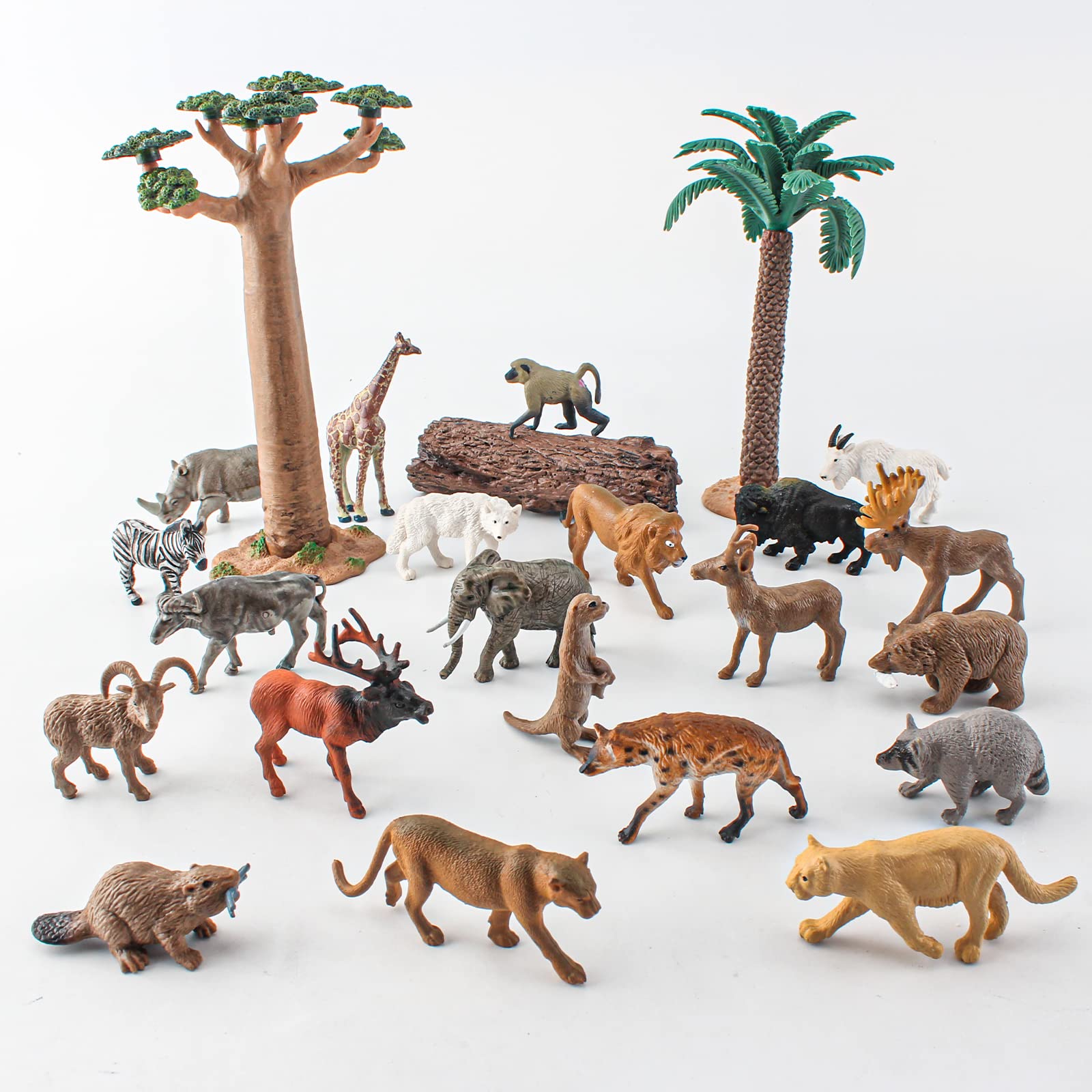 BRETOYIN 21PCS Mini Wild Animals Figurines Toys Set Savanna Jungle Animals Figures Mini Party Favor Cake Topper South Africa Zoo Animals Toys for Kids
