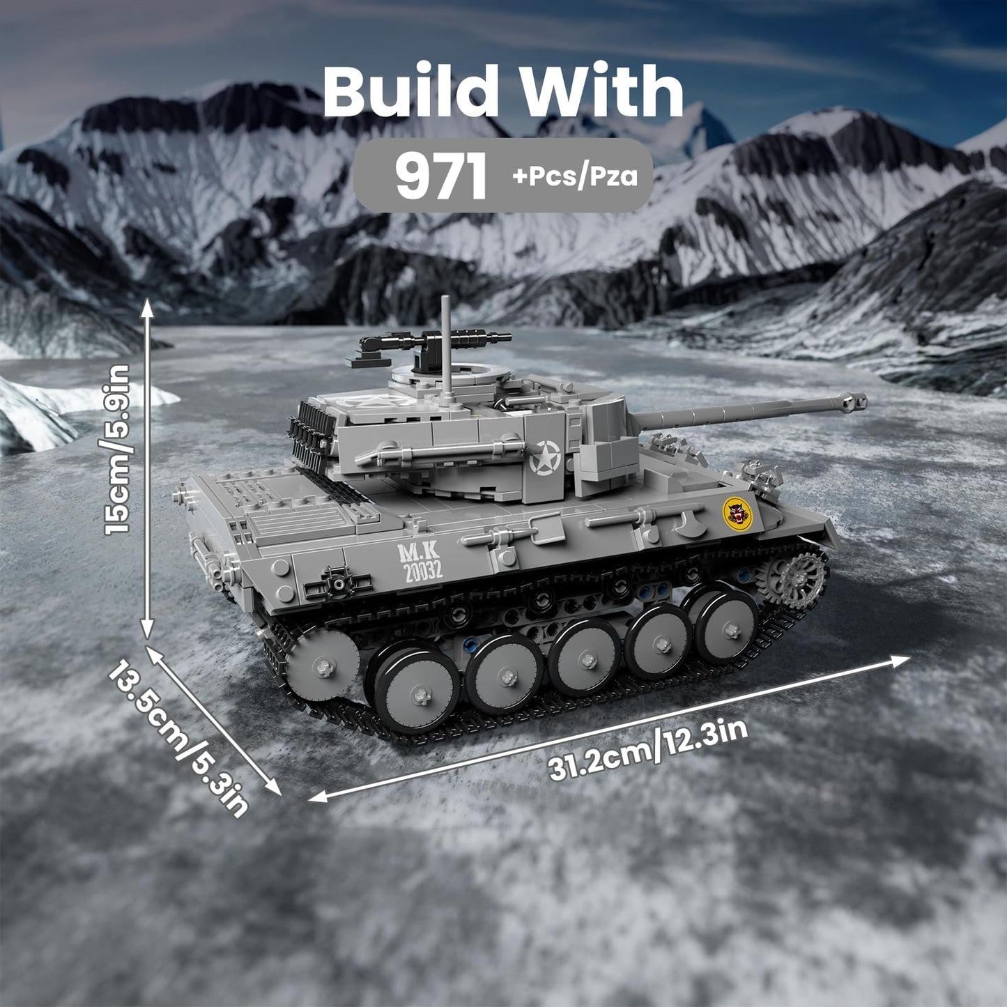 Mould King RC Tiger Tank Building Set, 971 Pcs WW2 Military Tank Model